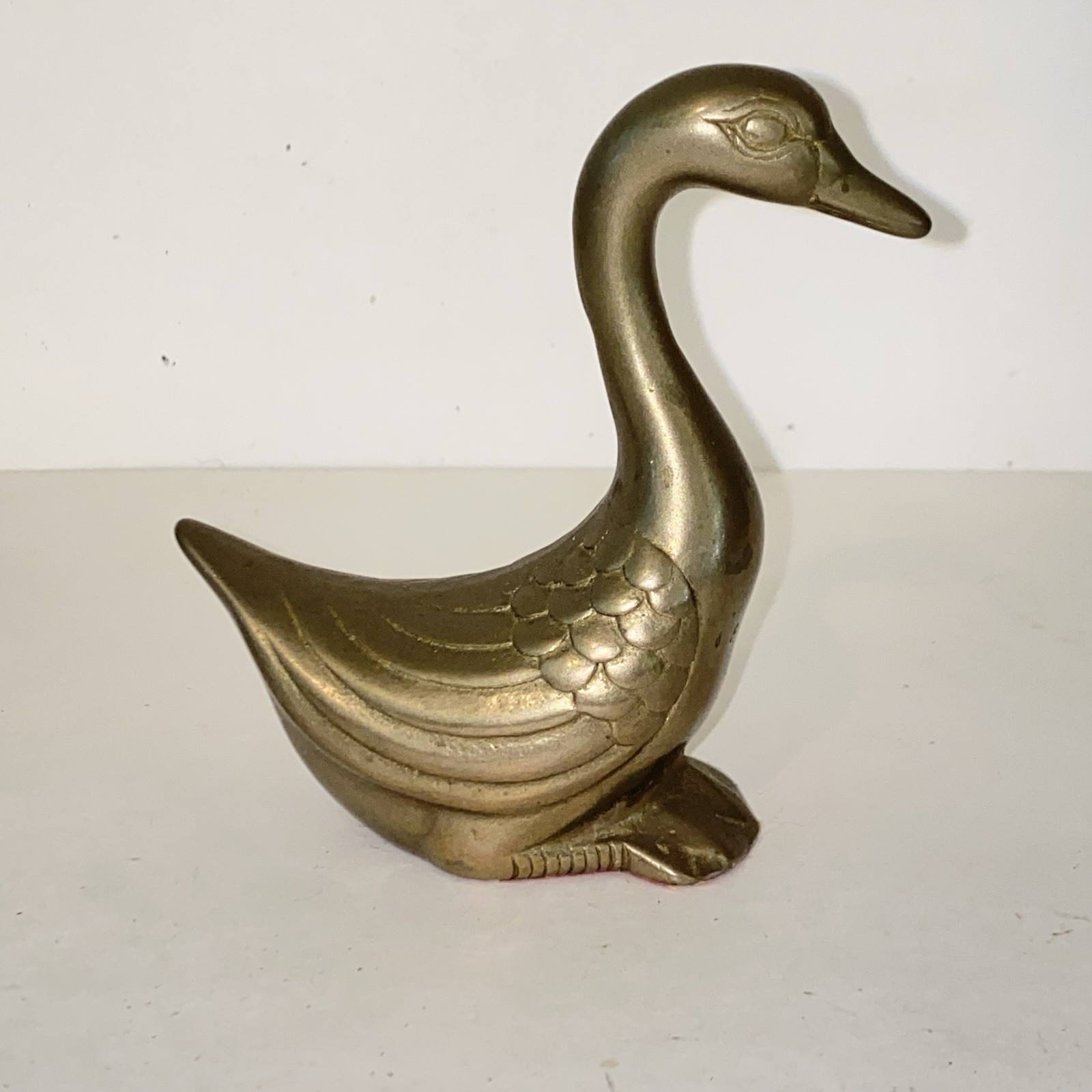 Vintage MCM Solid Brass Swan Goose Figurine