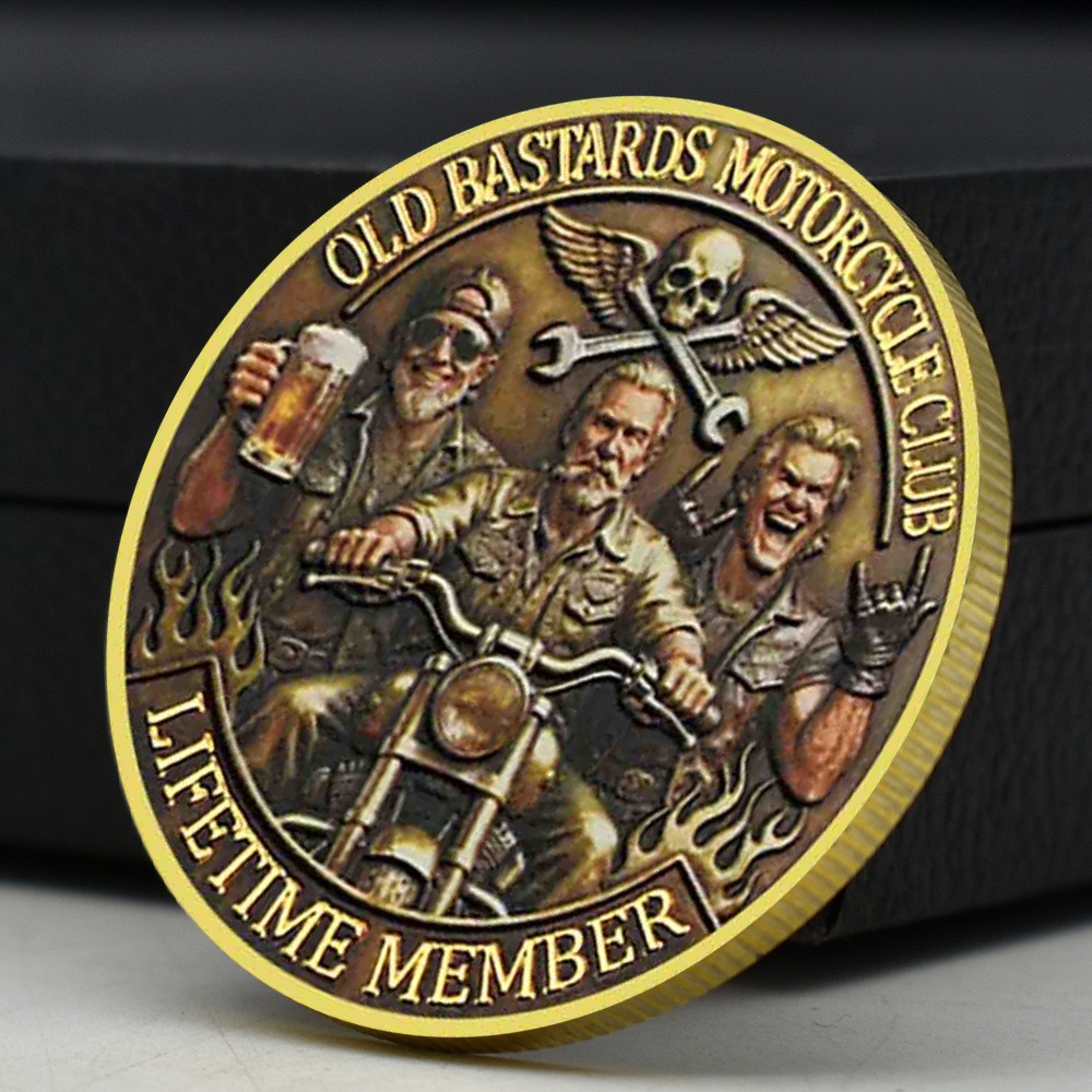 Old Bastards Motorcycle Club Coin - Lifetime Member, Vintage Biker Design Medal