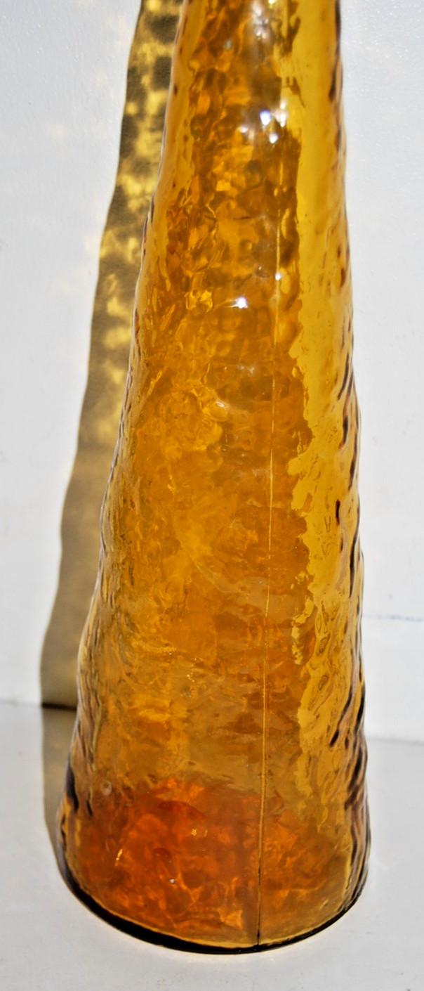 Vintage Empoli Honey Amber Crinkle Glass Decanter Bottle 23" Tall w/ Stopper