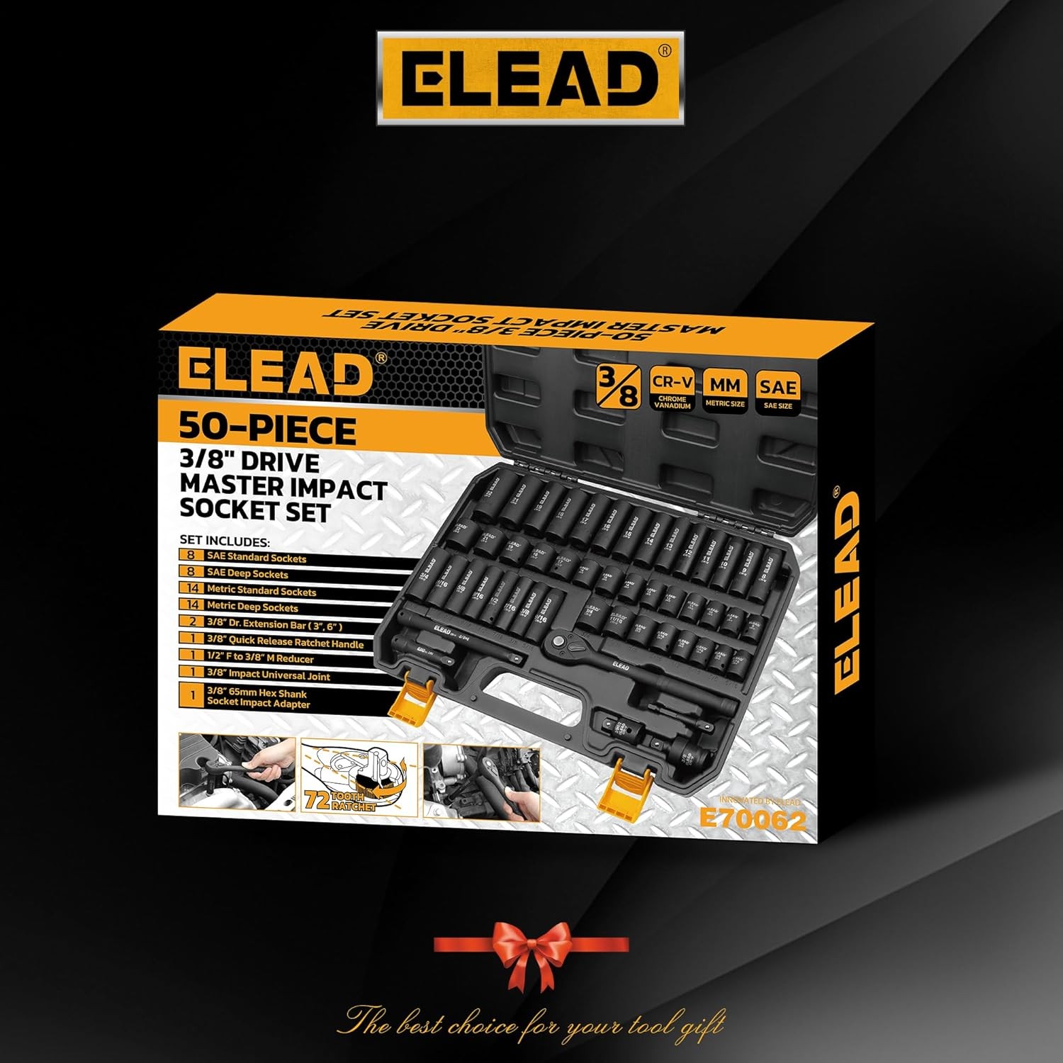 3/8'' Drive Impact Socket Set 50Pcs Shallow & Deep Socket Set Metric & Standard