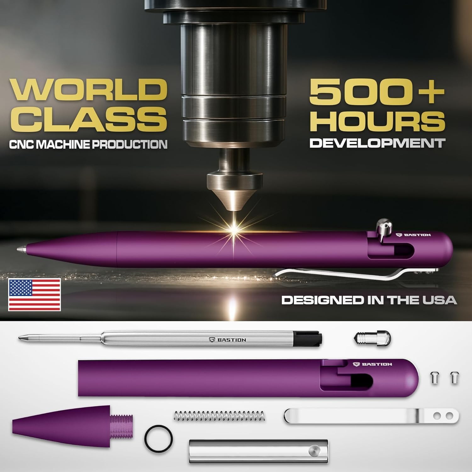 BASTION Bolt Action Pen | Aluminum Purple | Durable Professional Ballpoint Pen