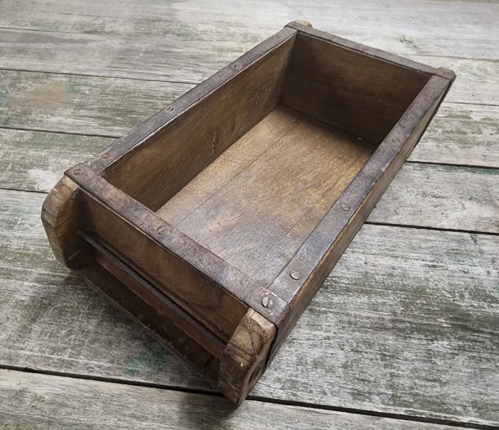 * OLD Handmade Rustic Primitive Farmhouse Decor Vintage Wooden Brick Mold Box