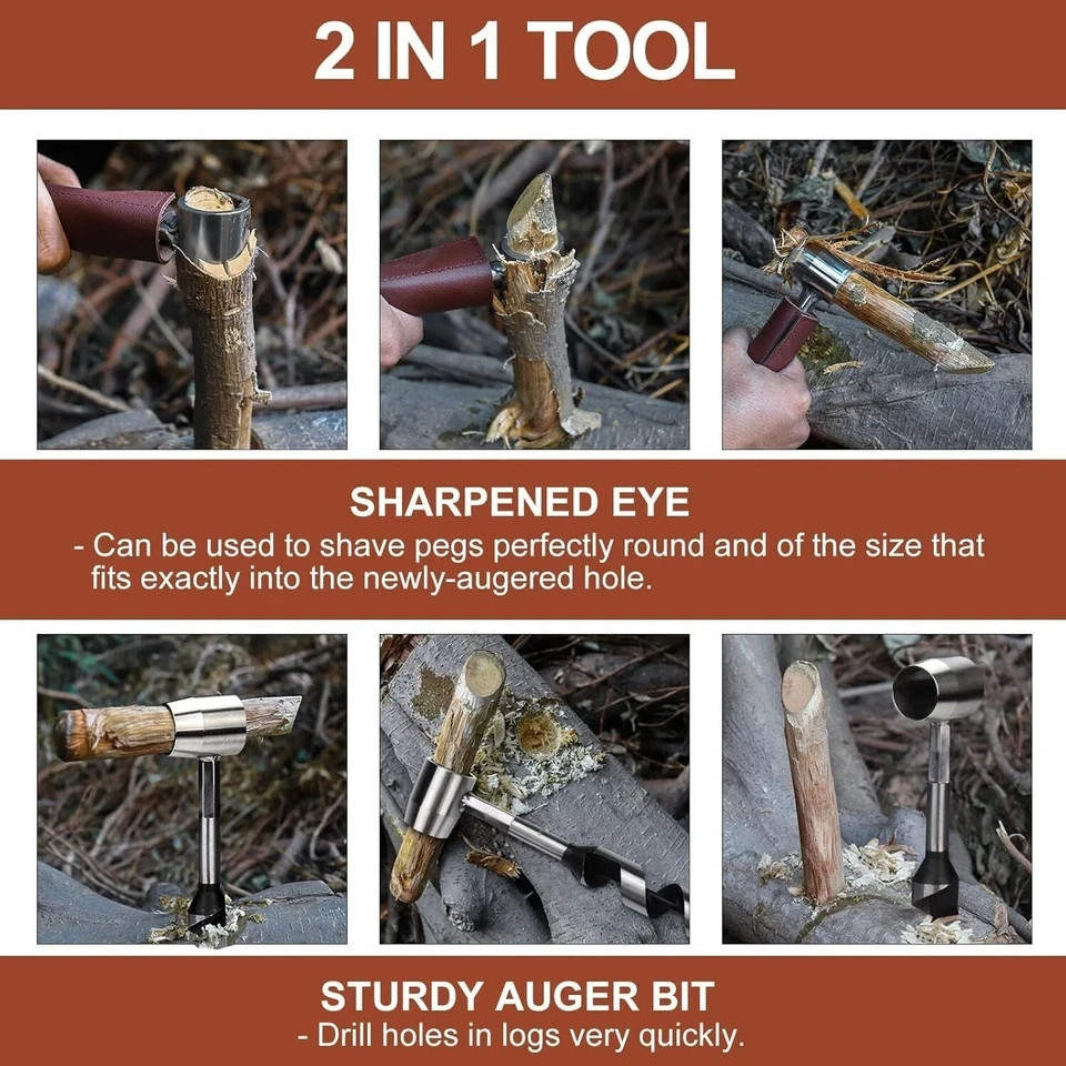 Bushcraft hand auger settlers wrench manual hole drill for survival & camping