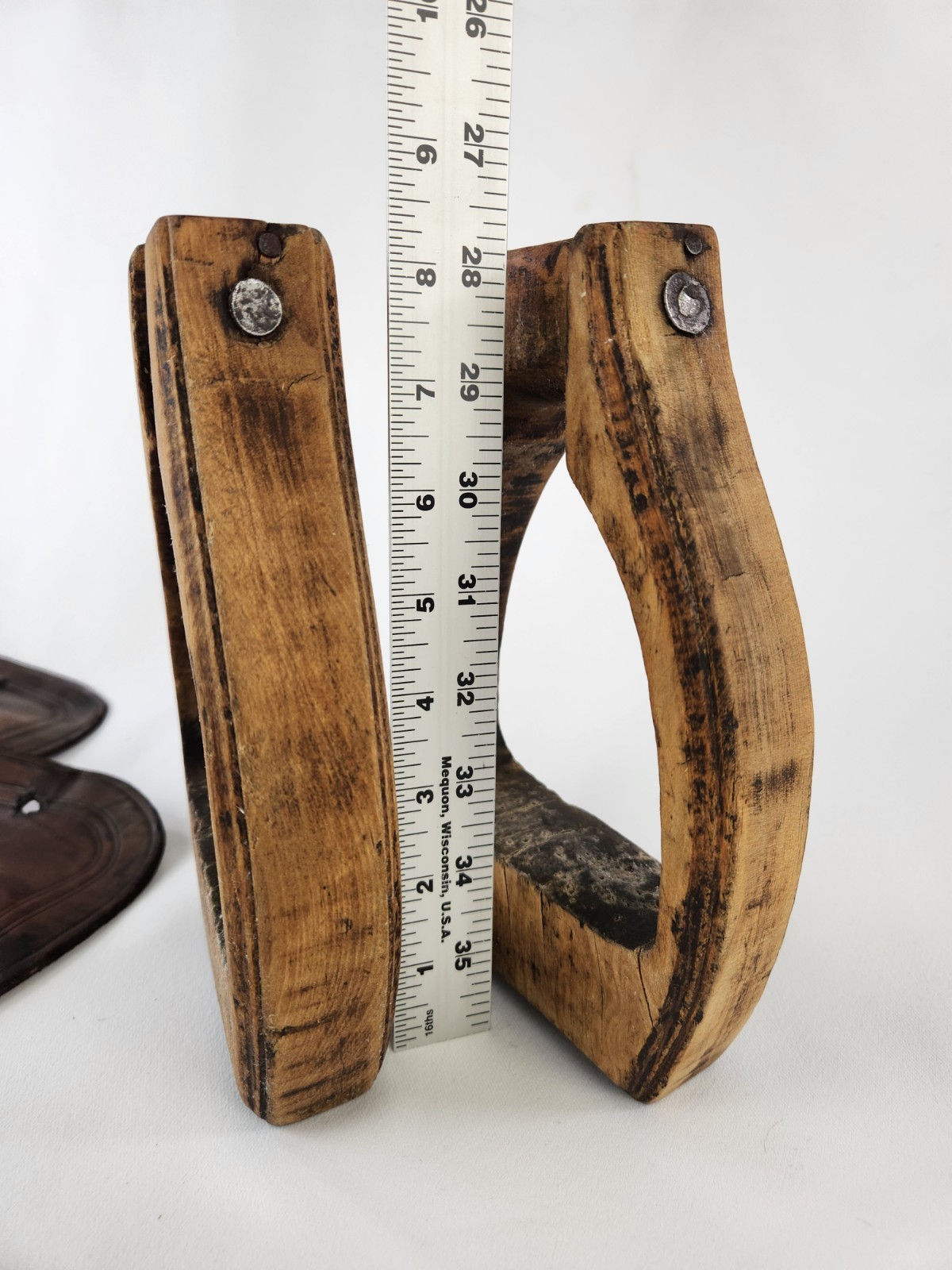 Antique Wooden Stirrups & Leather Tapaderos Boot Cover Hand Carved Horse Saddle