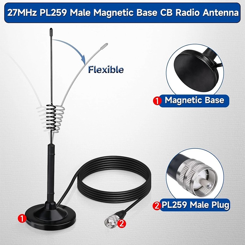 27MHz Antenna Magnetic Mount PL259 & BNC Male For Uniden President Car CB Radio