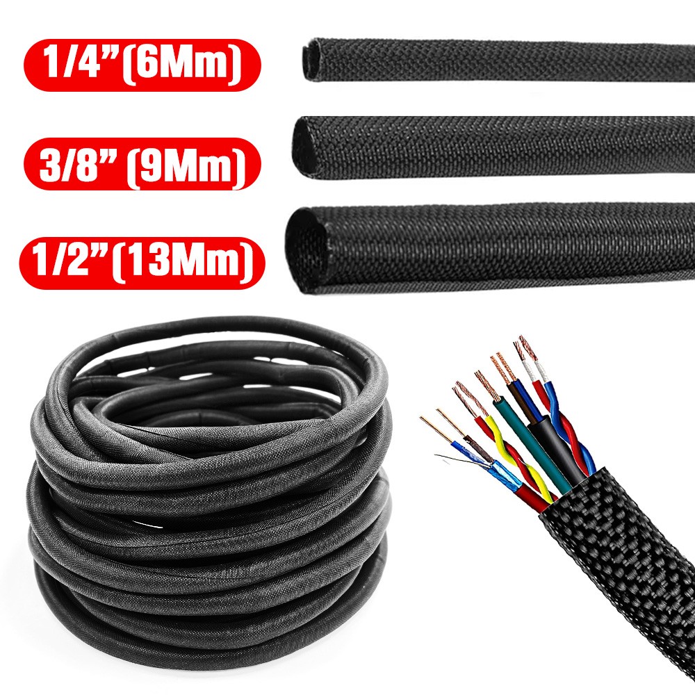 Black Split Wire Loom Braided Cable Sleeve Wires Harness Wrap Cord Protect US