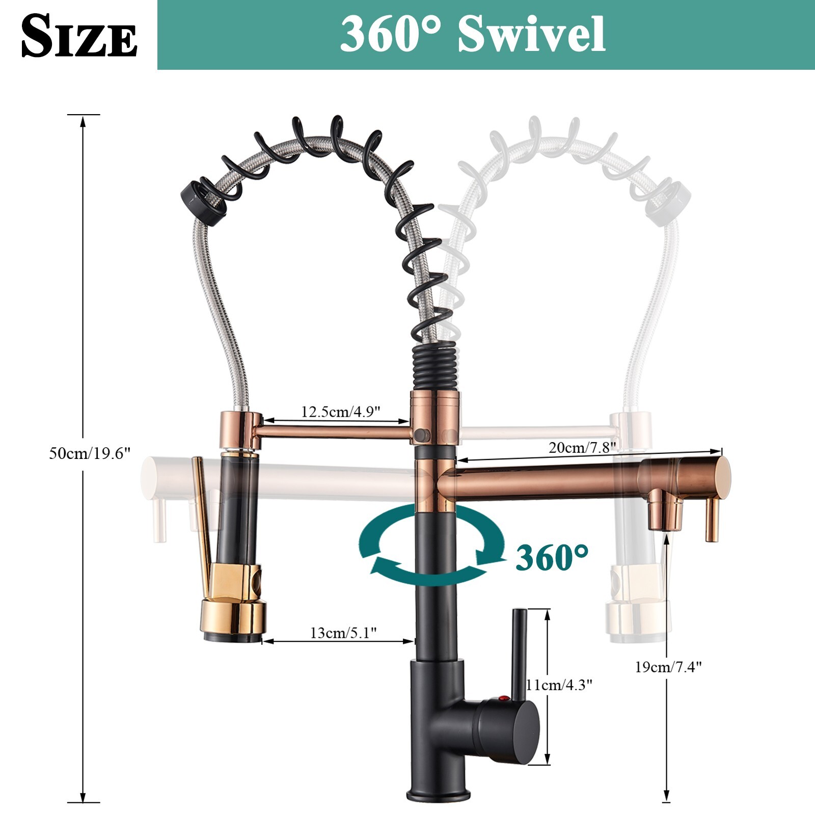 Black Rose Gold Kitchen Faucet Pull Down Sprayer Swivel Single Handle Sink Mixer