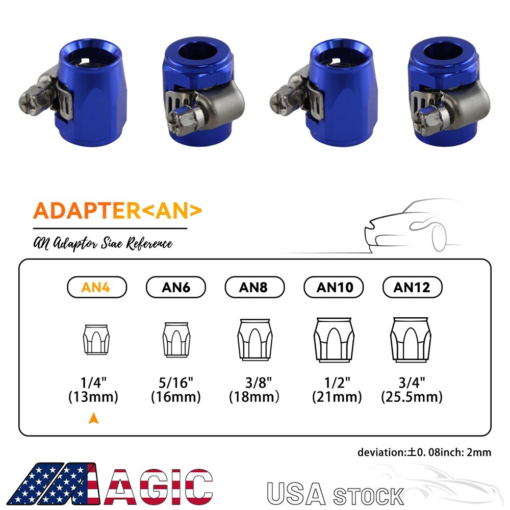 4PCS 4AN AN4 5/16" 13mm ID Fuel Hose Line End Cover Clamp Finisher Fitting Blue