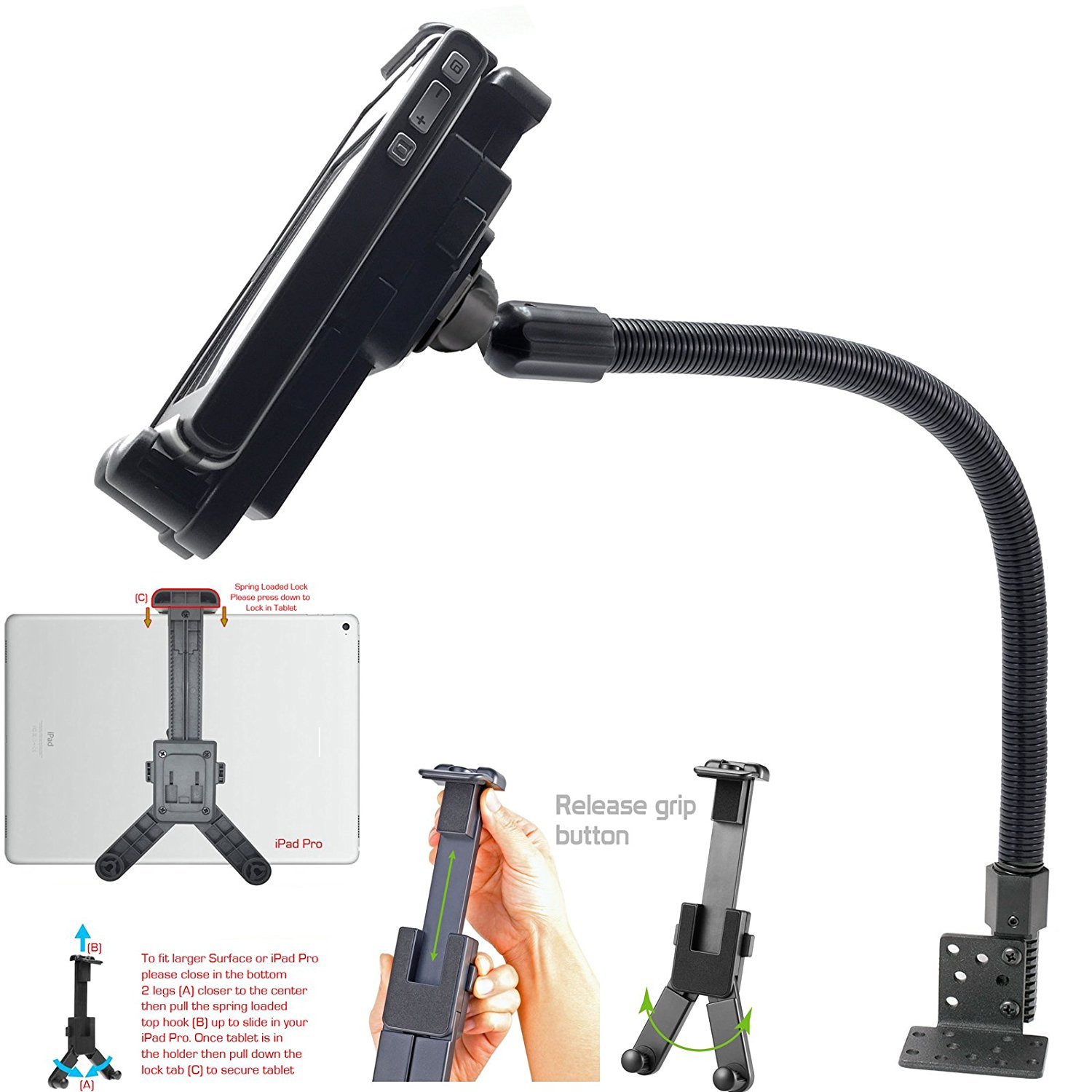 * 22" Heavy Duty Car Truck Floor Seat Bolt mount for All Tablets & Smartphones