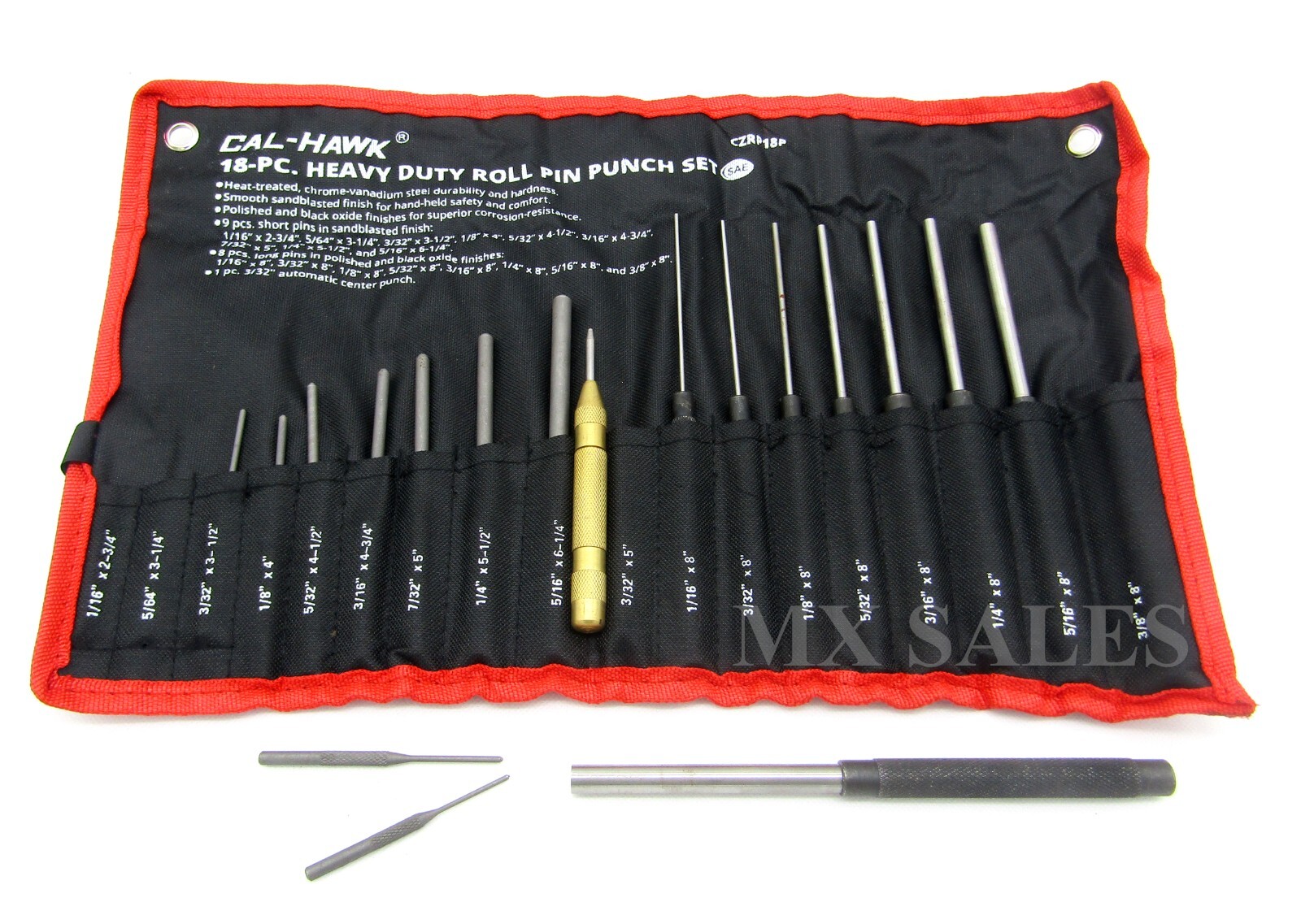 18 Pc Forged Steel Roll Pin Punch Set in Roll Up Pouch Case Rifle Gunsmithing