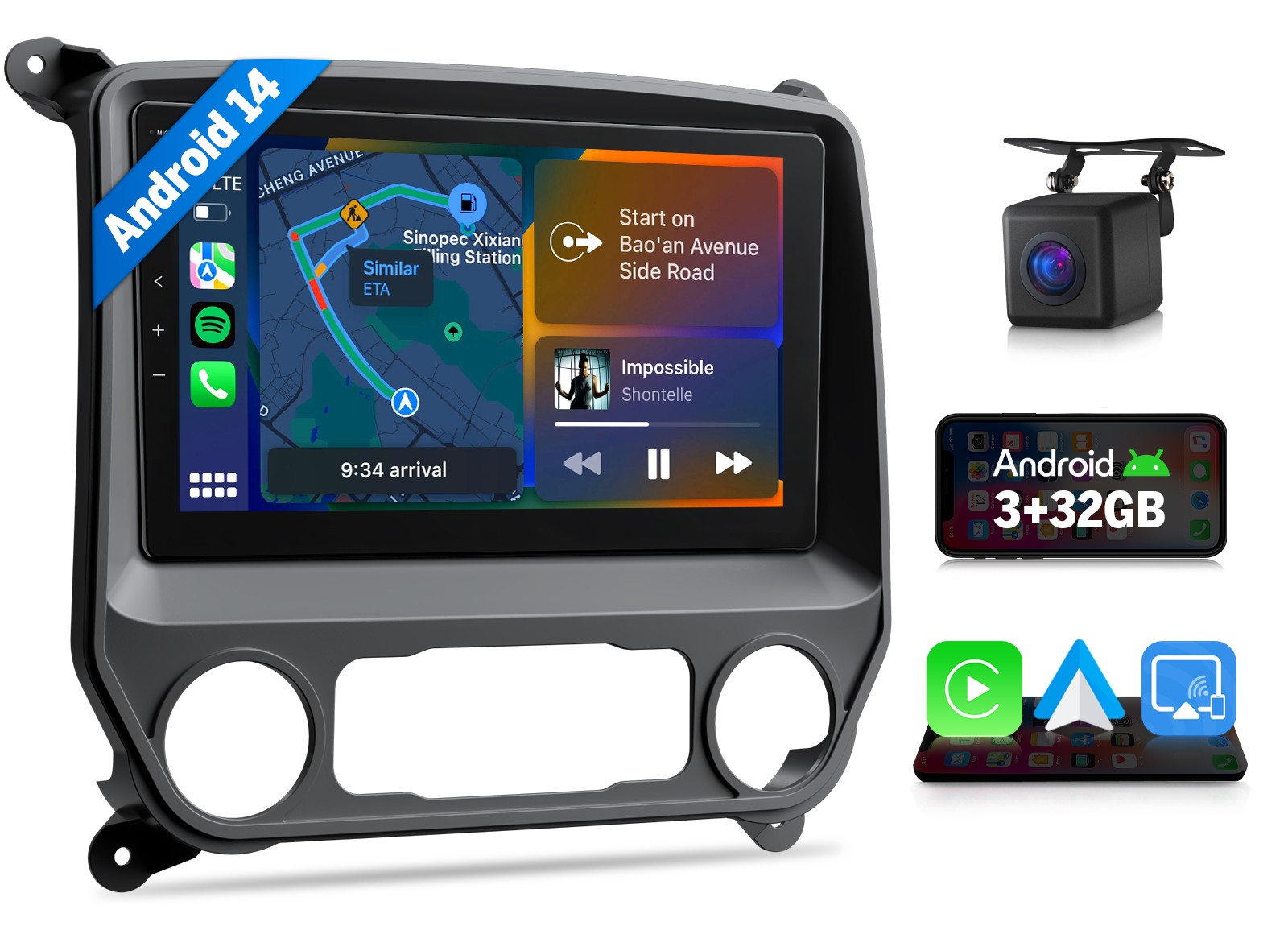 Android 14 10.1" Car Stereo GPS CarPlay For Chevy Silverado GMC Sierra 2014-2018