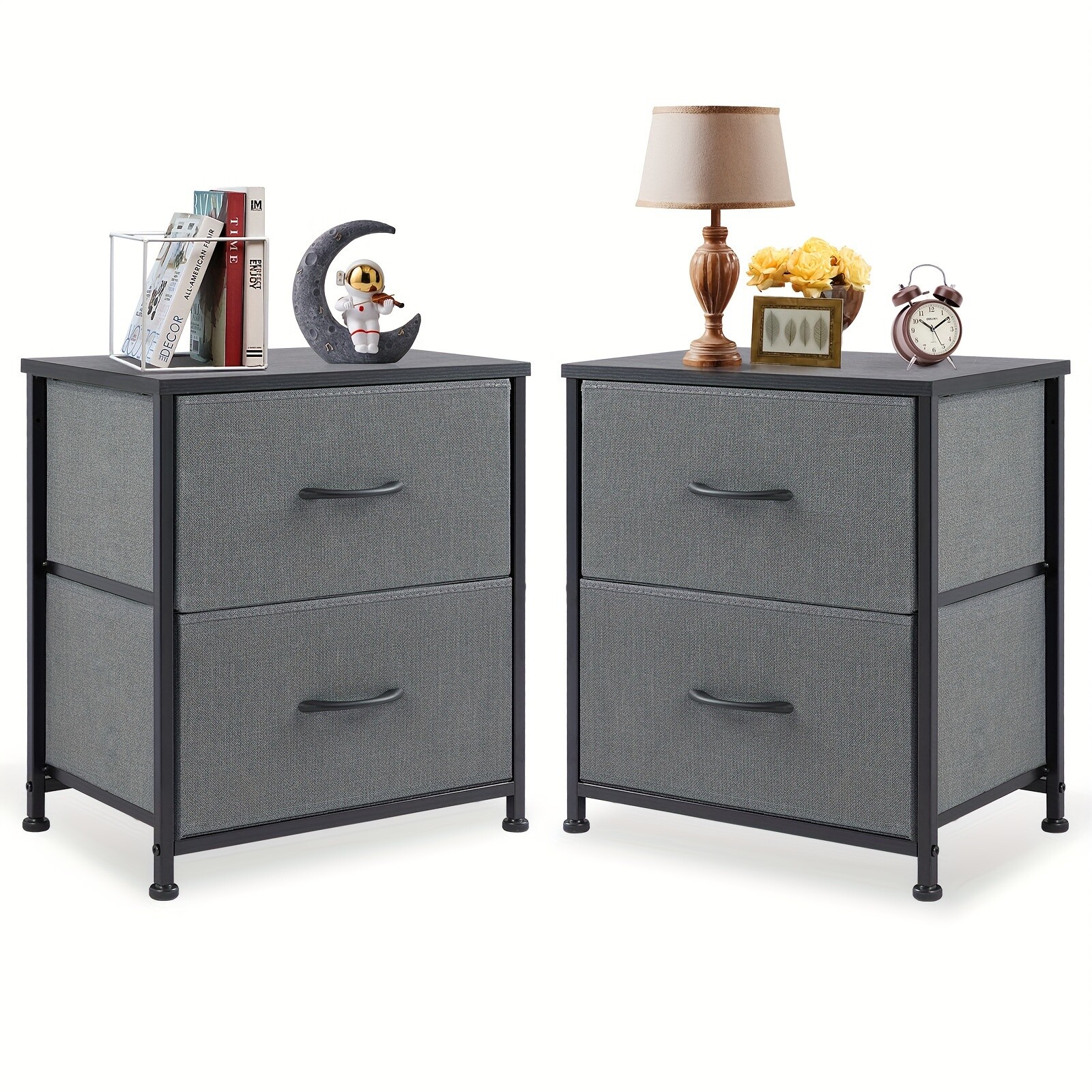 2 Pack Nightstand Dressers with Fabric Drawers Bedroom Storage Organizer Cabinet