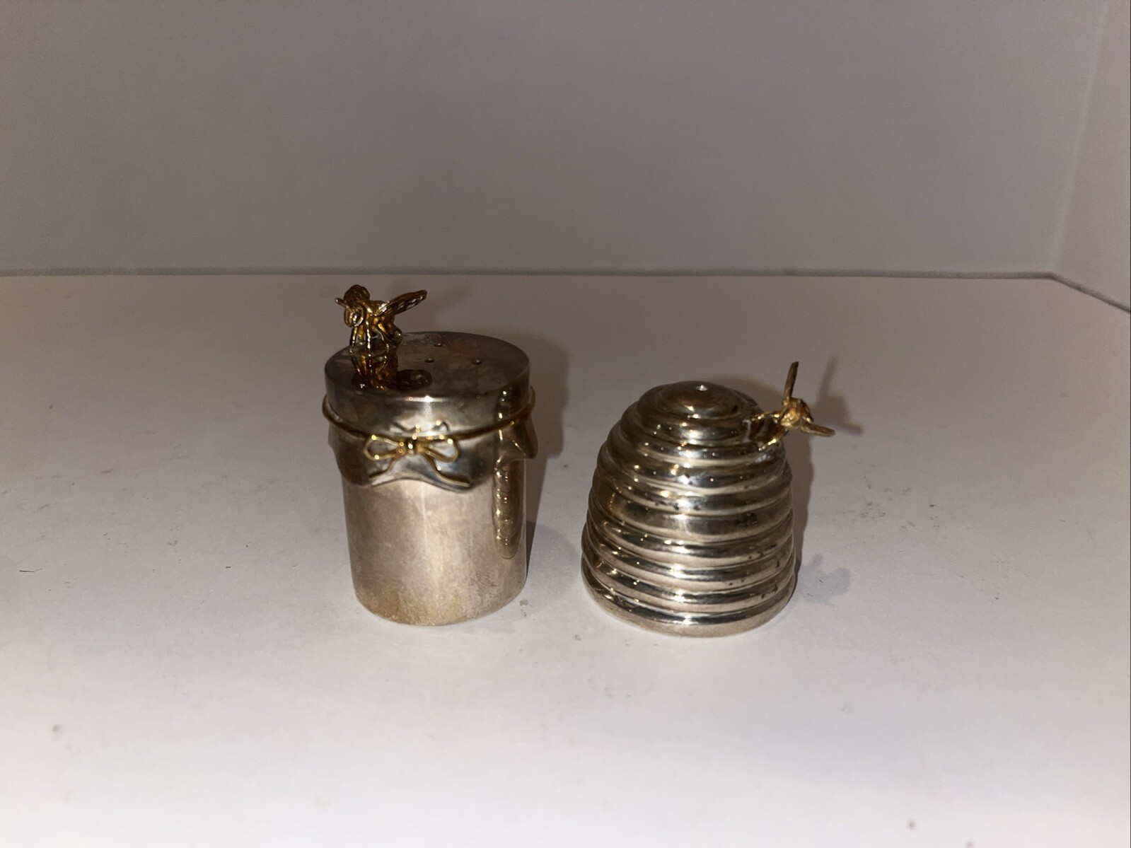 Thistle & Bee Sterling Silver Beehive Salt & Pepper Shakers Rare