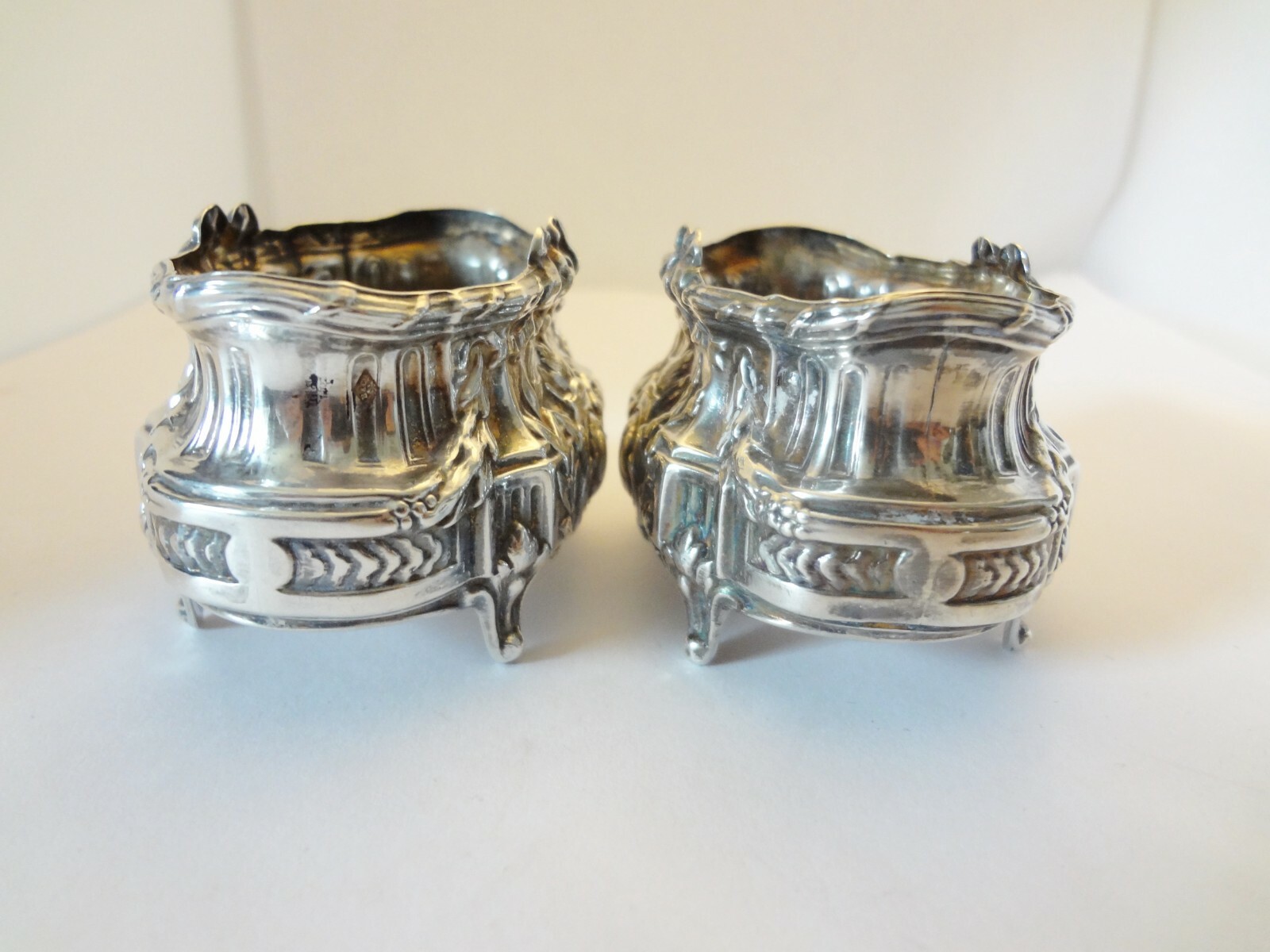 Pair Antique French Salt Cellars PAUL BOUTON & CIE - Glass Liners are Missing