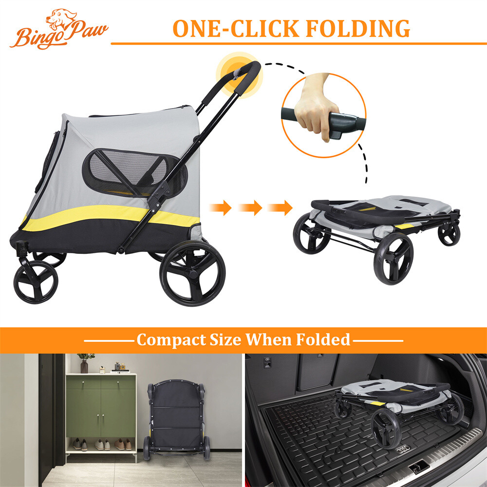 Premium 3-in-1 Pet Stroller for Small/Medium Dogs Cats One-click Folding Handle