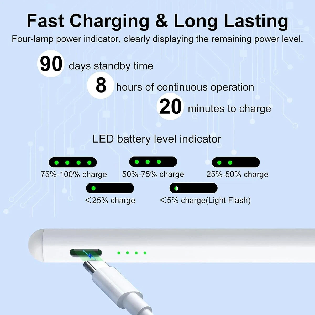 Pencil Stylus For iPad iPhone Samsung Tablet Phone with Bluetooth Battery Check