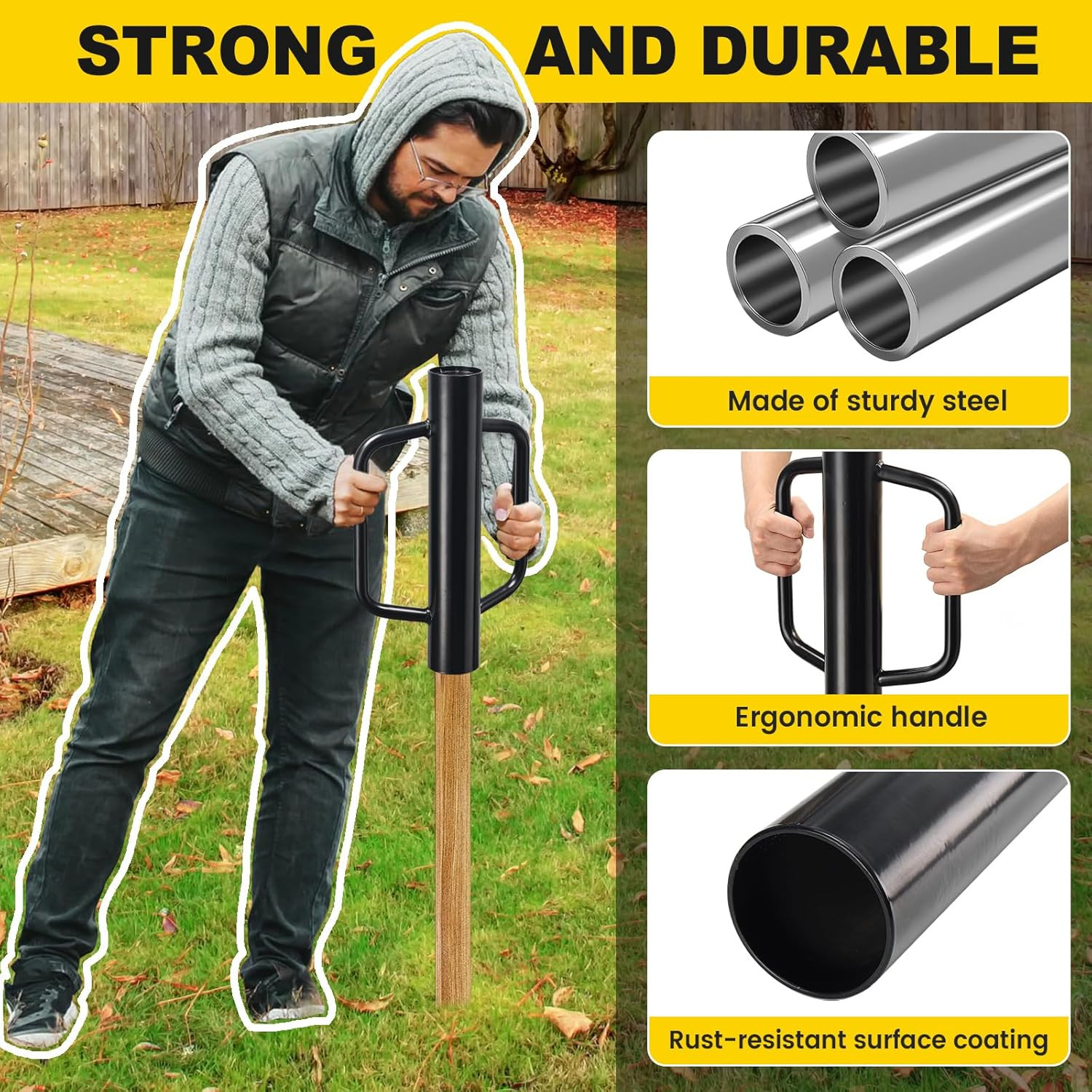 T Post Driver Heavy Duty Fence wood steel Post Driver 17" long 2.7" dia Pounder