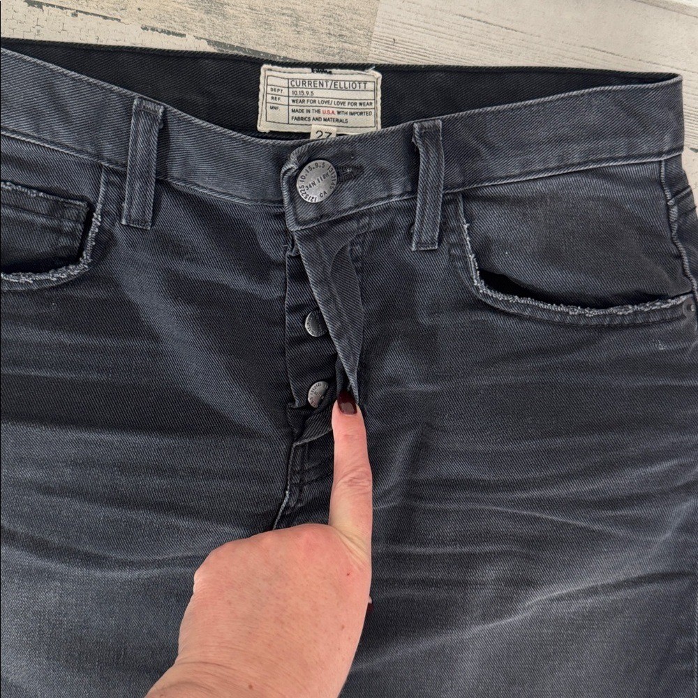 Current/Elliott Black Button fly Denim Jean Skirt Raw Hem - Size 27