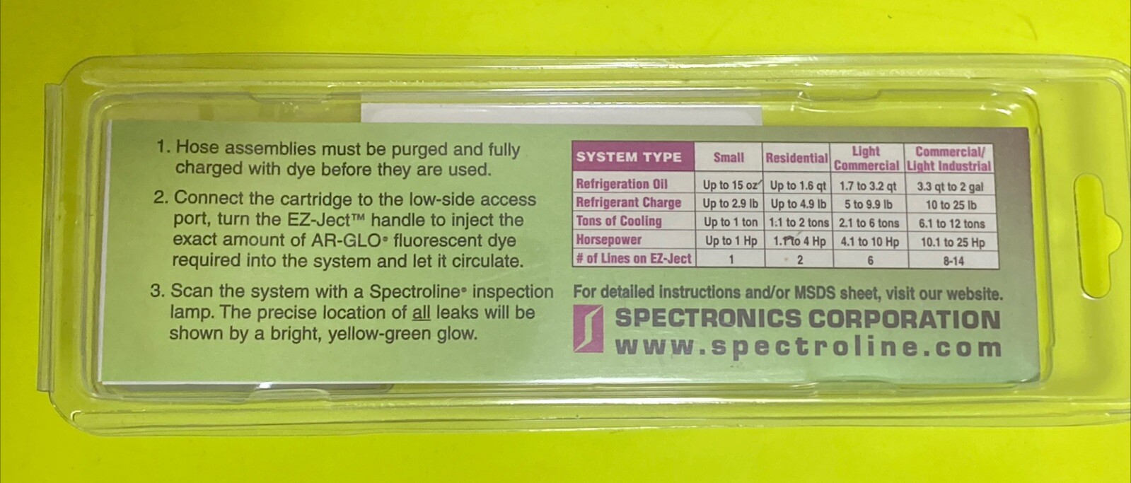 Spectroline EZ-4/ECS Dye Capsule Leak Detector Cartridge 1/2 ounce