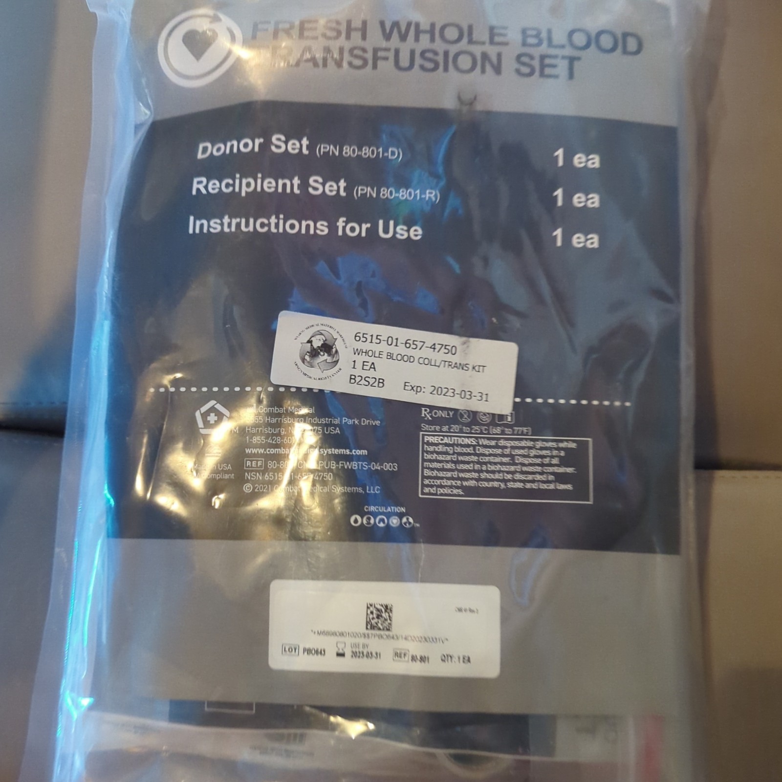 Prepper/Apocalypse Combat Medical Systems Fresh Whole Blood Transfusion Set