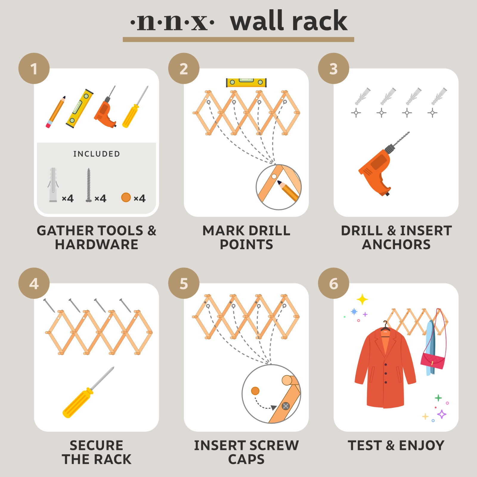 NNX Premium Accordion Rack for Wall, Expandable Coat Rack, Hat Organizer, Bamboo