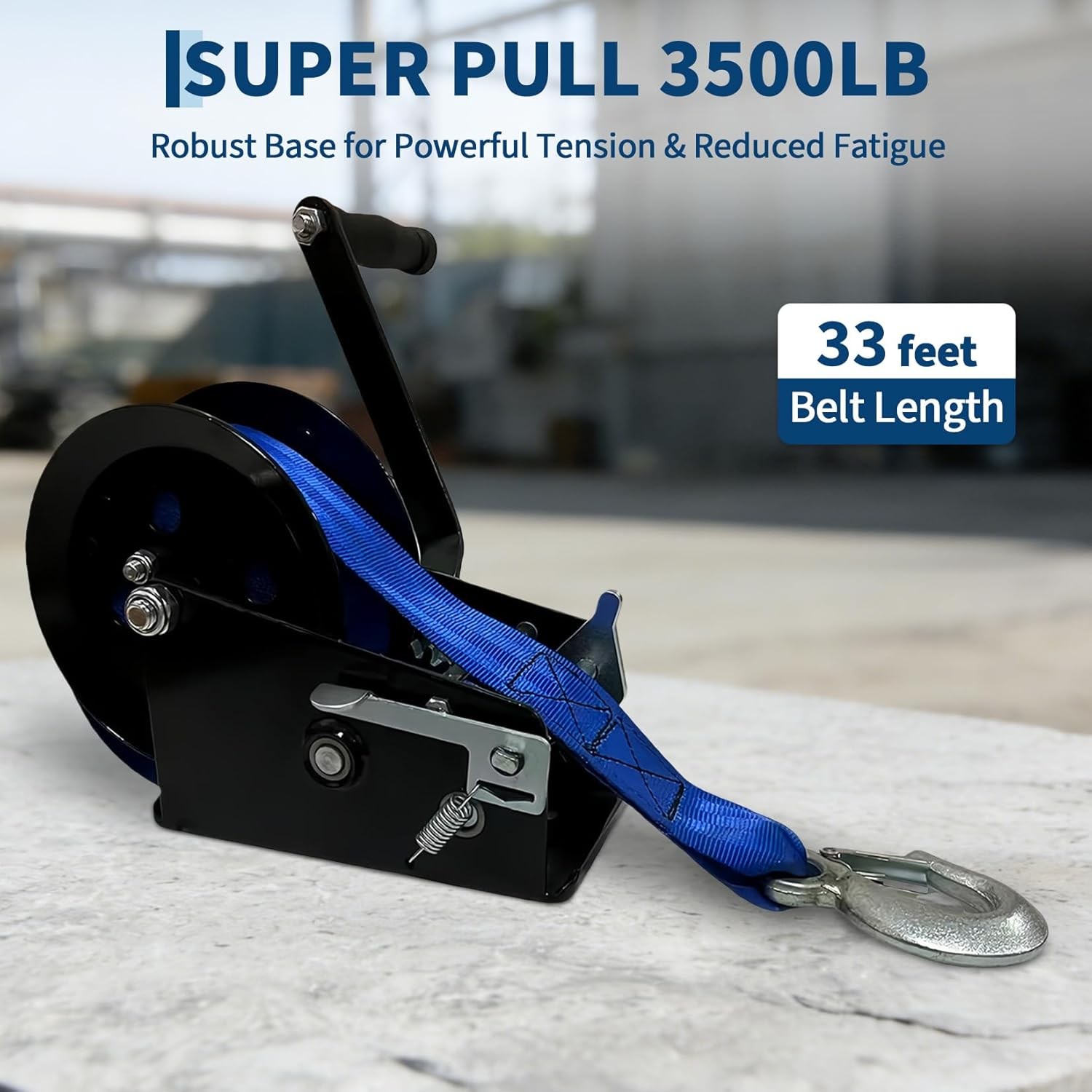 3500lbs Heavy Duty Boat Trailer Winch w/33FT Strap Dual-Speed 4:1/8:1 Gear Ratio