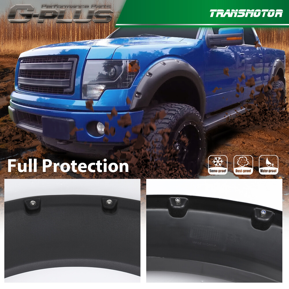 [4PCS] FIT FOR 2009-2014 FORD F150 POCKET-RIVETED STYLESIDE WHEEL FENDER FLARES