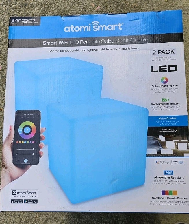Atomi Smart Portable IP65 Indoor/Outdoor Cube Light Seat (2 Pack) FREE SHIPPING