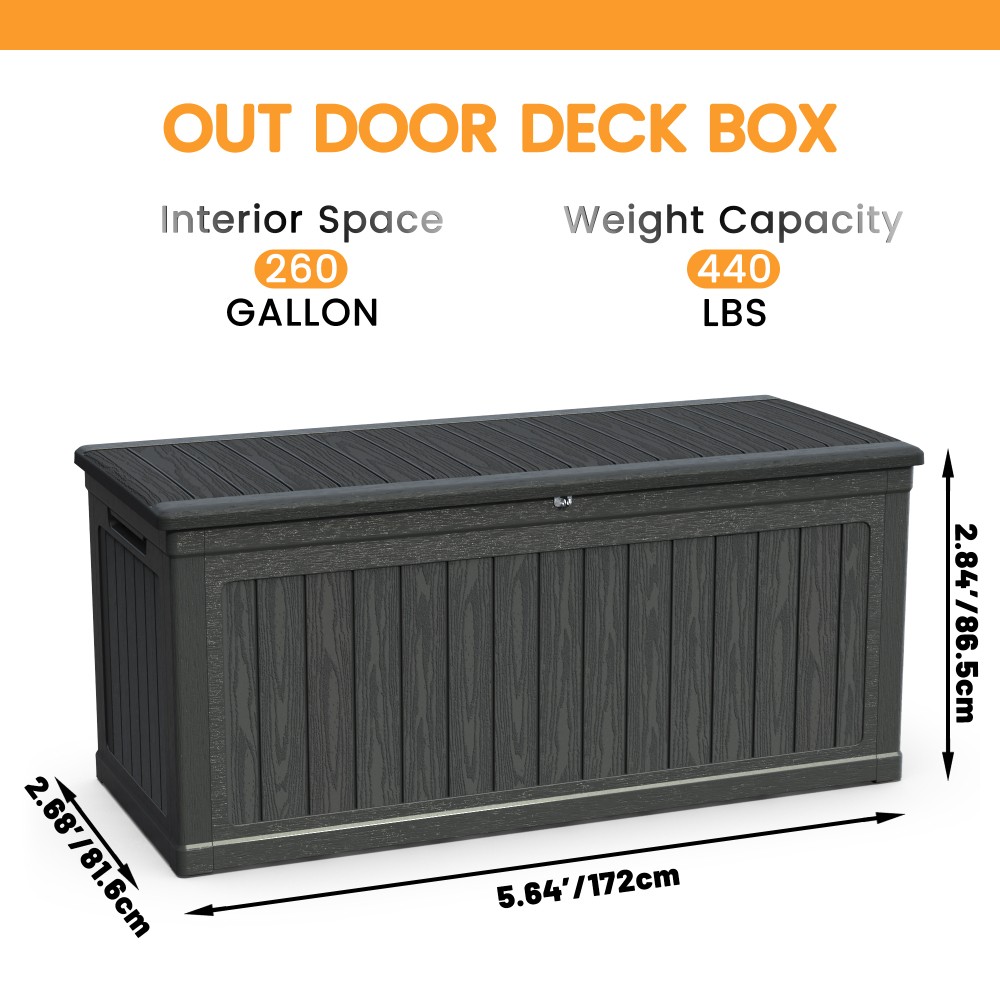 260 Gal Outdoor Storage Box Lockable Black for Patio Furniture