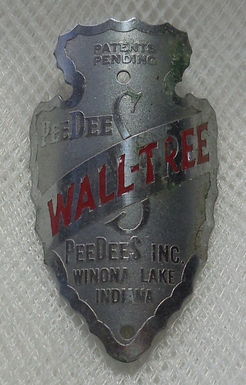 AN OLD PEEDEE WALL TREE BRASS ARROWHEAD COAT RACK NAMETAG WINONA LAKE INDIANA