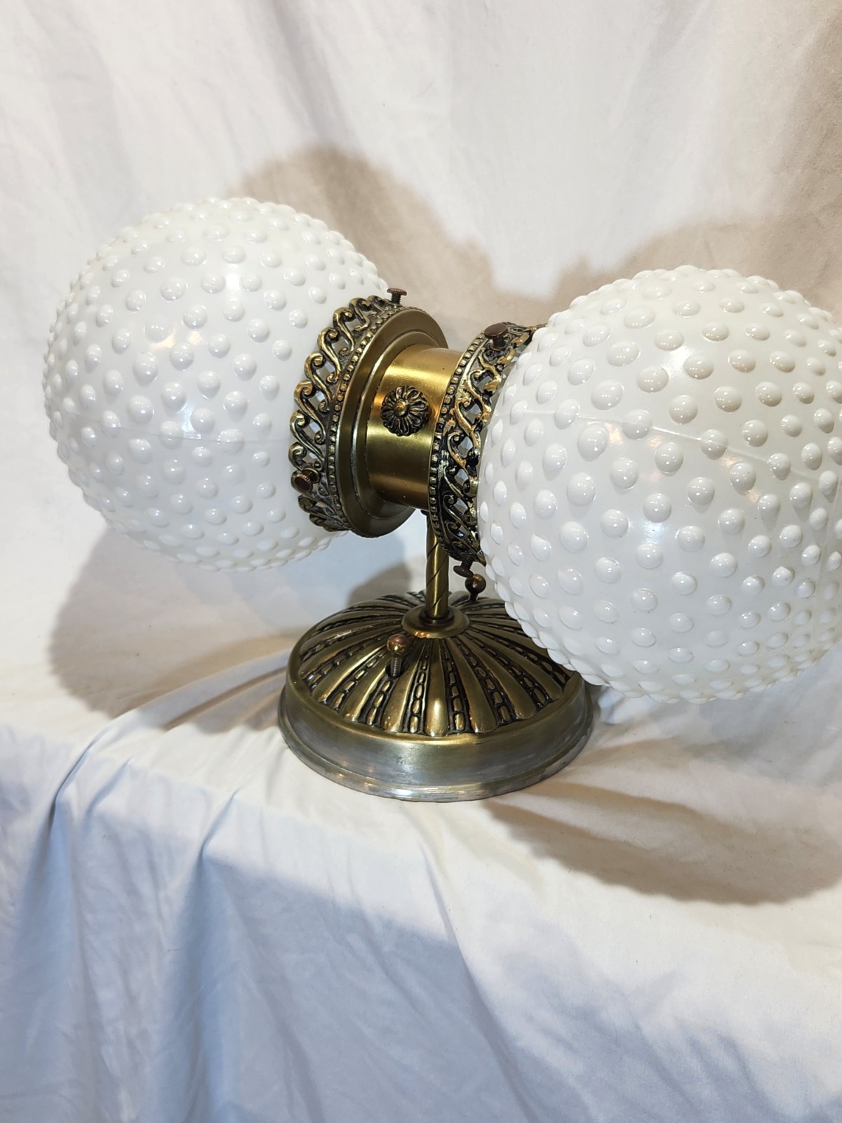 Vintage Scroll Double Hobnail Crown Globes Bathroom Vanity Wall Light Fixture