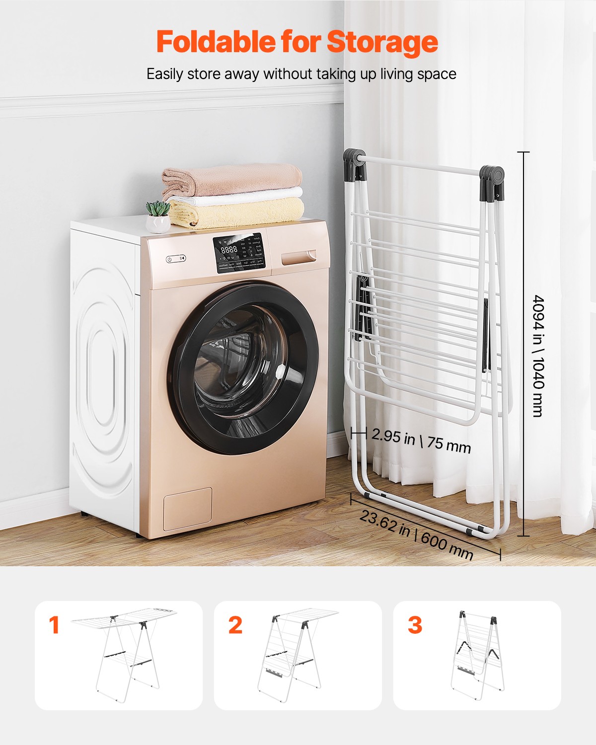 VEVOR 2-Tier Foldable Clothes Drying Rack with Sock Clips & 21 Drying Rods White