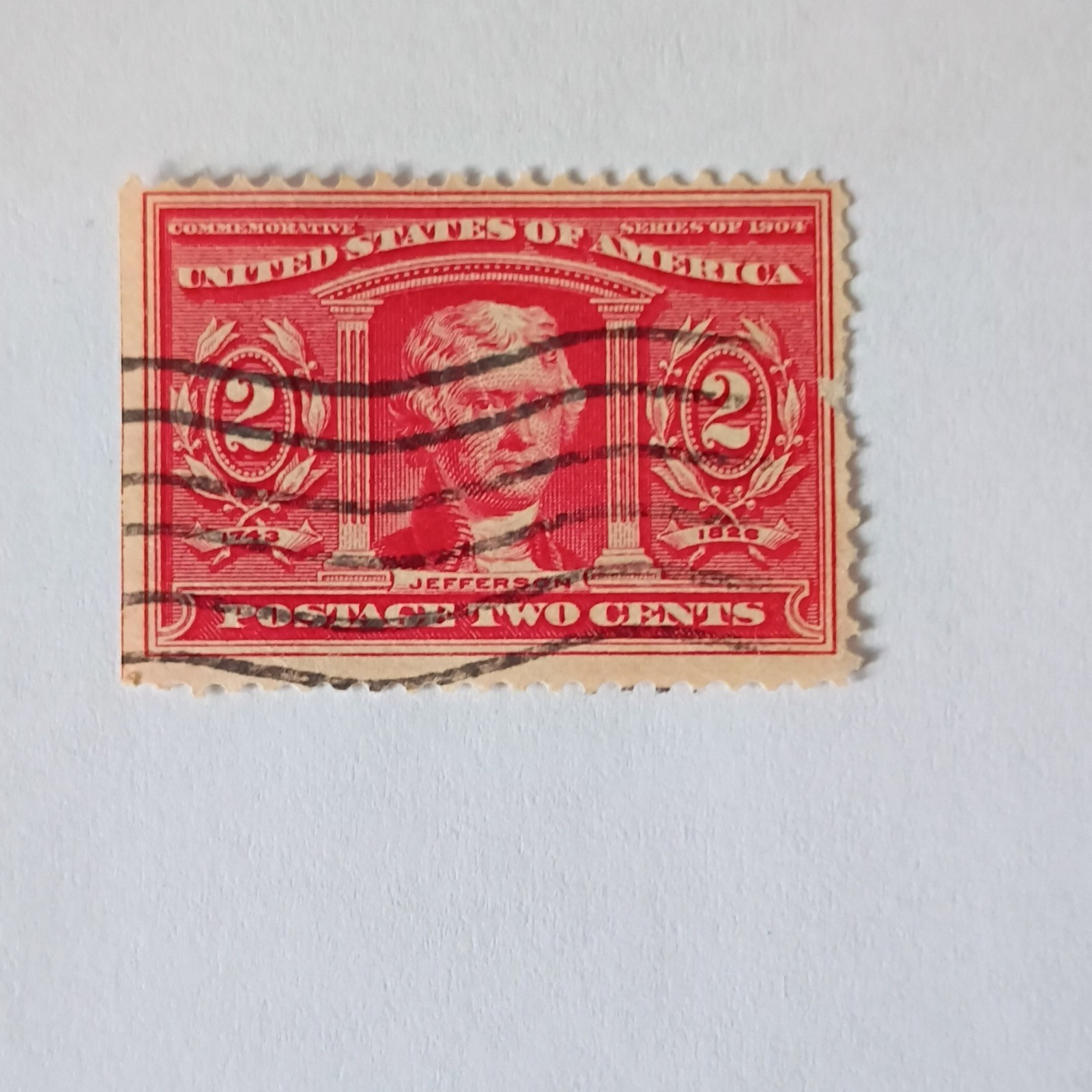 US324 2 Cent Red Jefferson Stamp Used Handstamped 1901-1910 Uncertified Ungraded