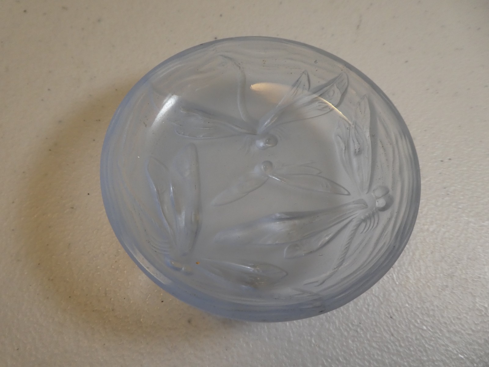 Antique Fenton Glass Art Nouveau Dragonflies Frosted Glass Pin or Salt Dish 3"