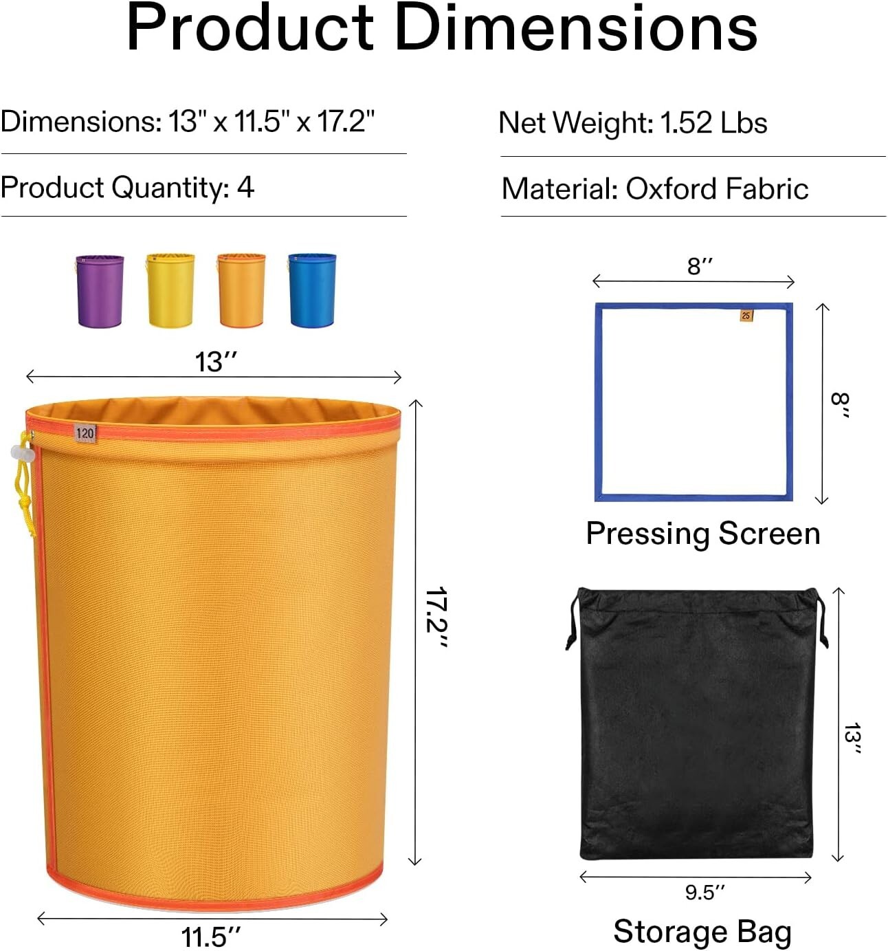 VIVOSUN 4 Bags 5Gal Bubble Bags Bubble Hash Bag kit for Herbal Extractor