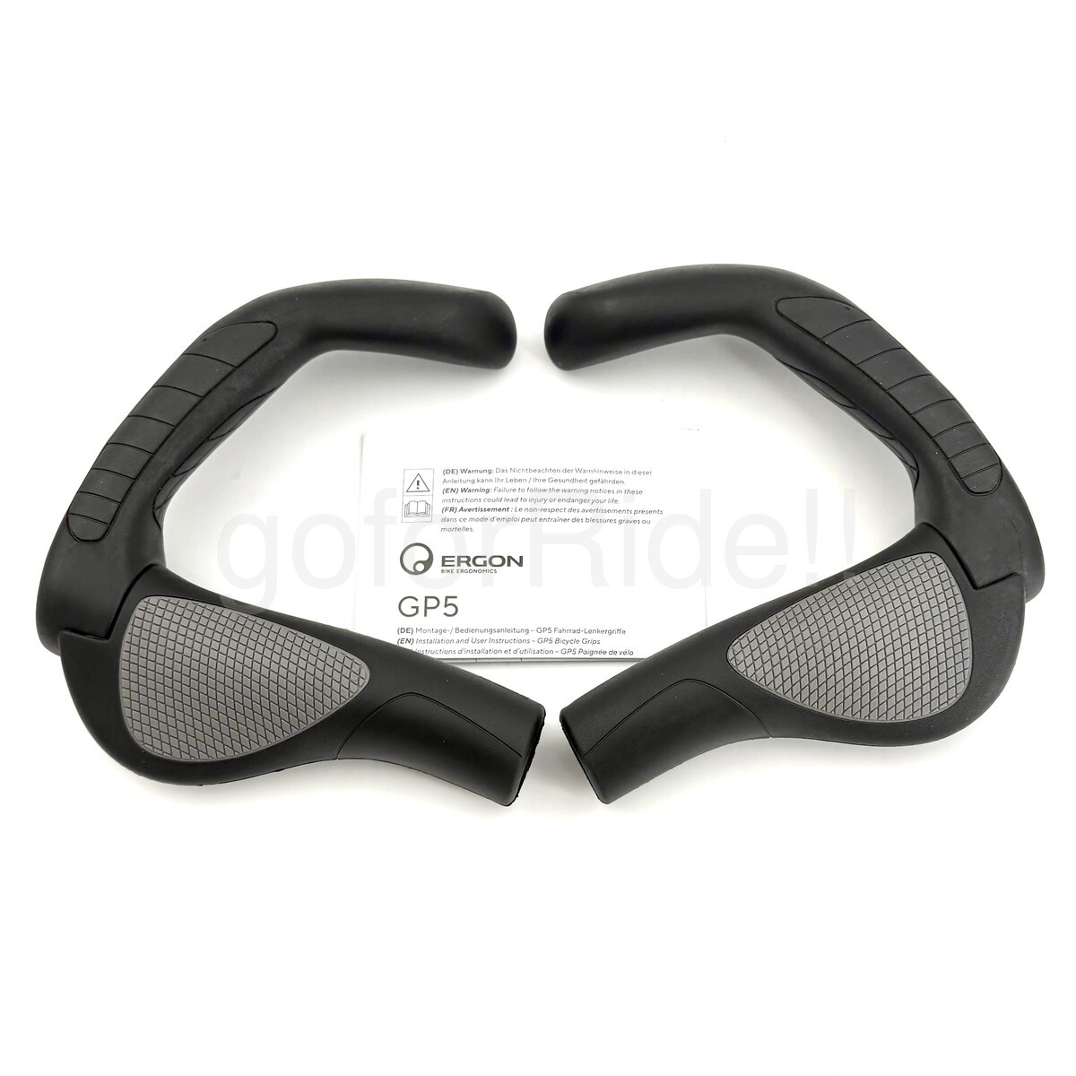 Ergon GP5 Large Ergonomic Bike Grips Black/Gray Fullsize Bar Ends Pair Lock-On