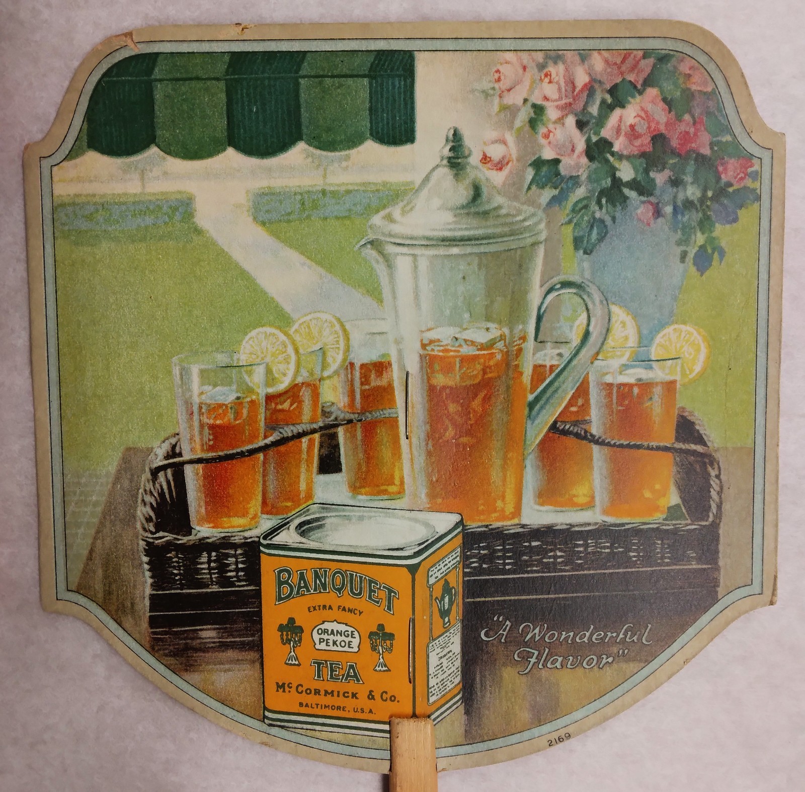 McCormick Orange Pekoe Tea c1920 hand held advertising fan