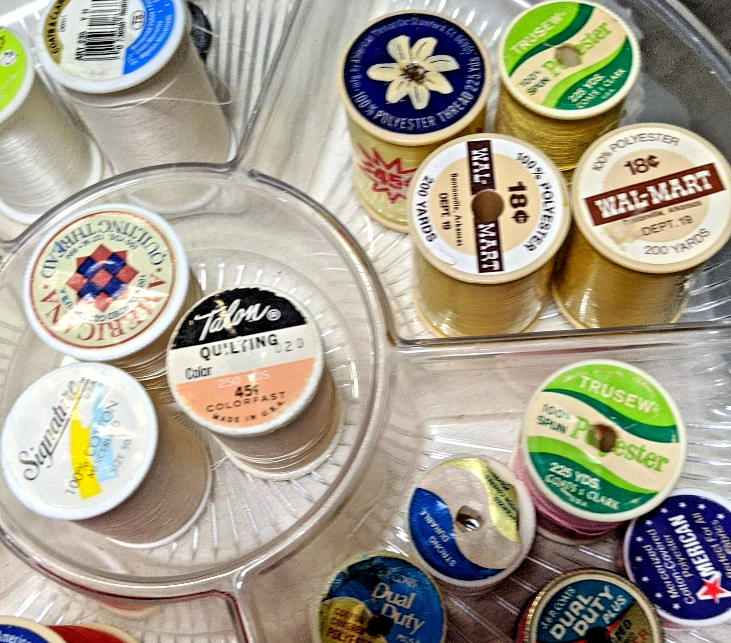 Lot of 50+ Polyester & Cotton Mixed Brand & Colors New & Used Threads