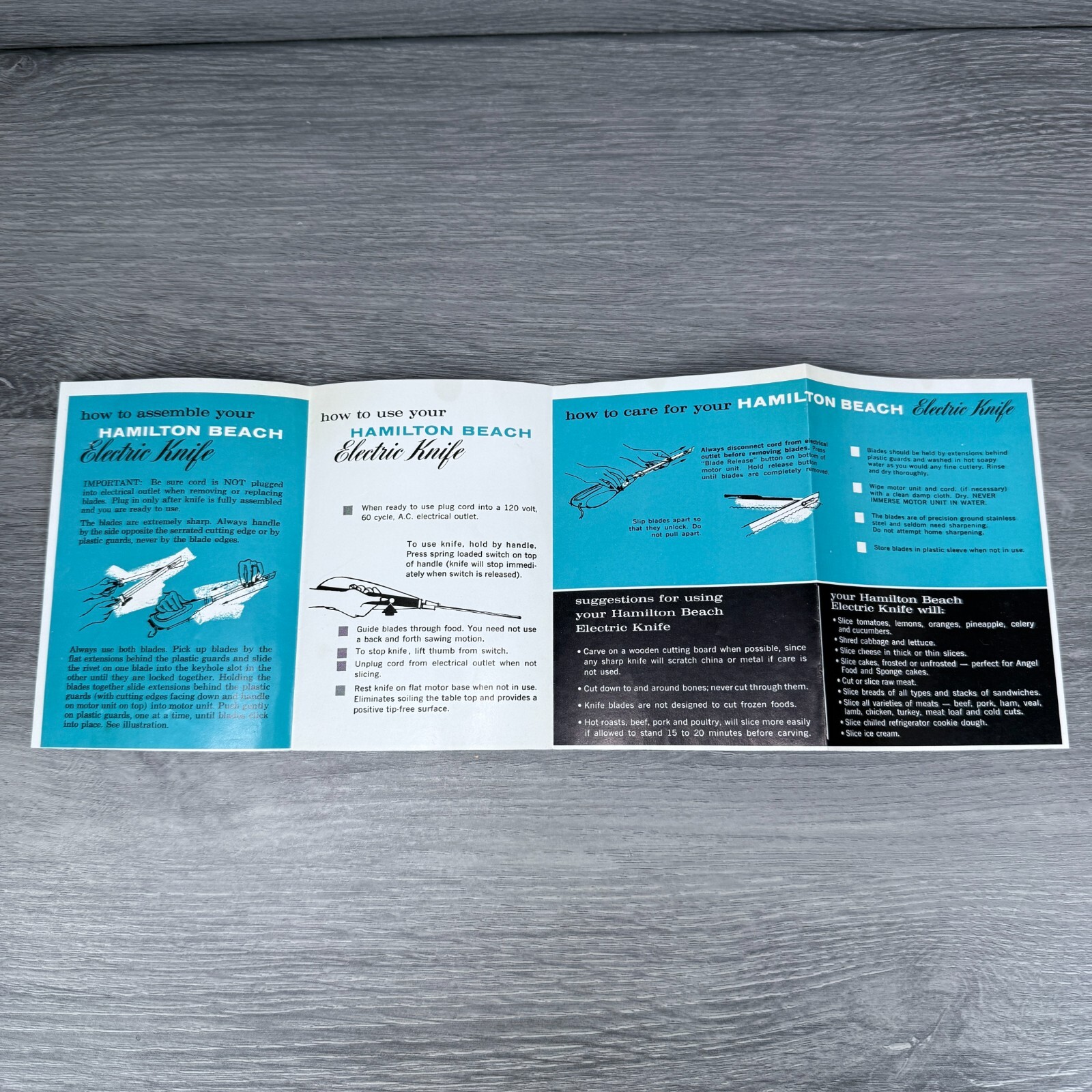 Vtg Hamilton Beach Electric Knife Brochure Pamphlet Care Use Instructions Only