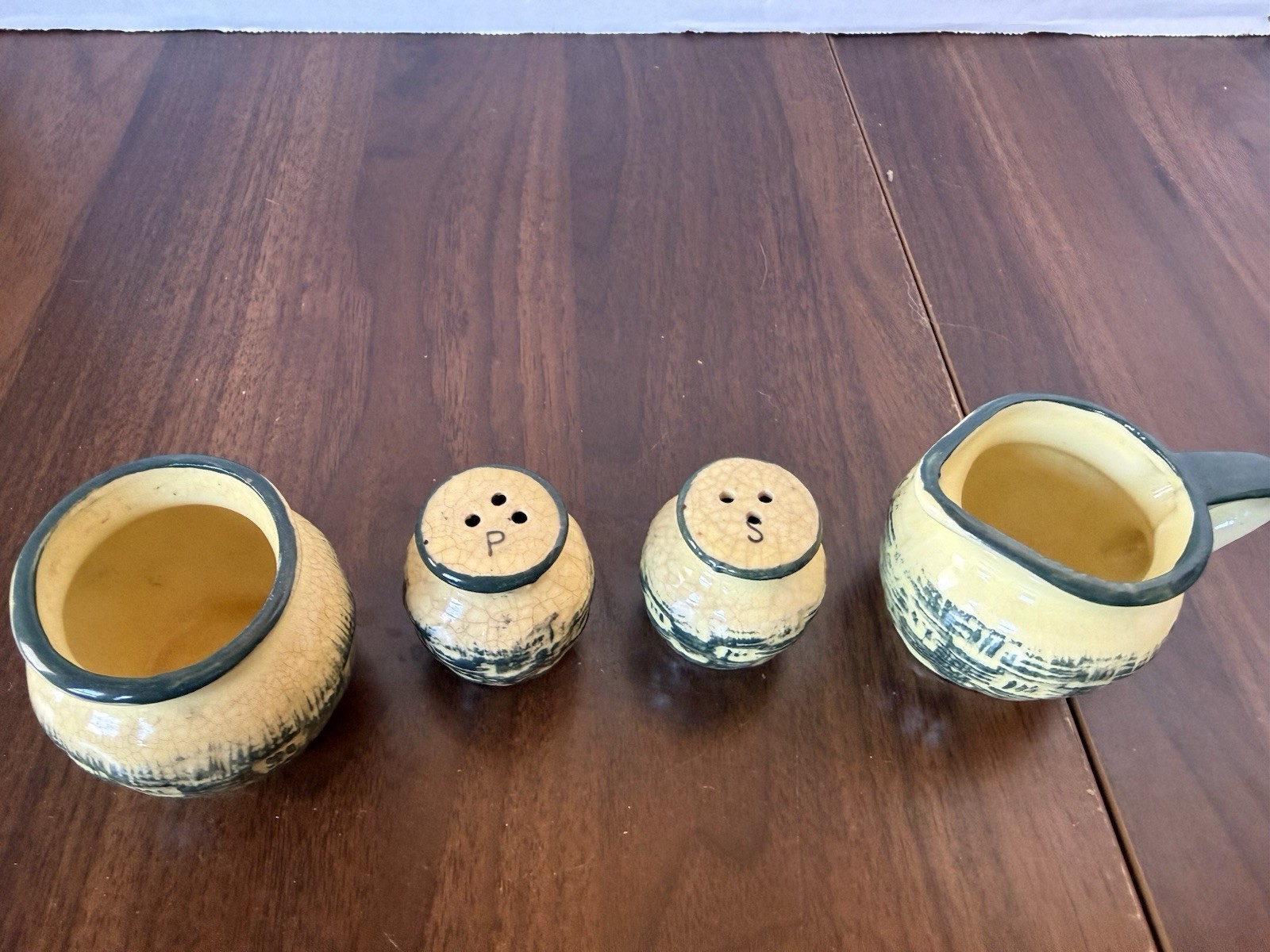 Miniature Vintage Japan Creamer Sugar Salt Pepper Set Hand Painted 4 Pc
