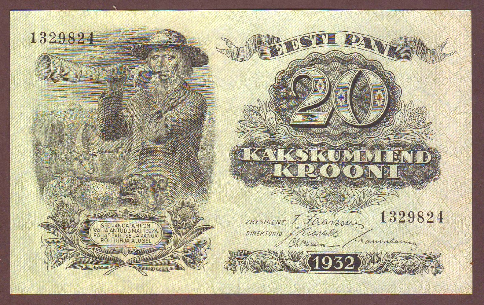 ESTONIA  20 Krooni 1932   Crisp UNC