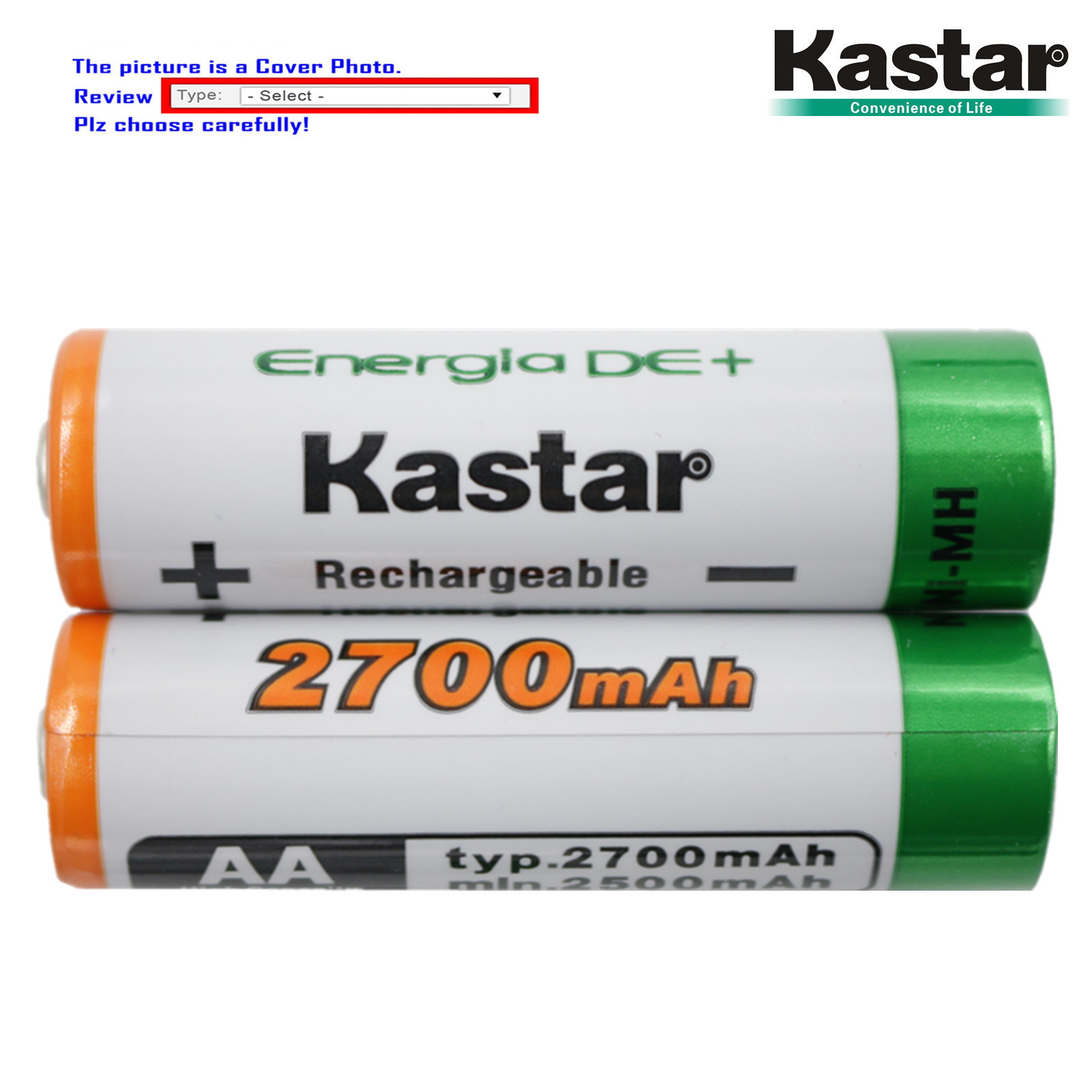 Kastar Ni-MH AA 2700mAh Super High-Capacity Rechargeable Batteries Pre-charged