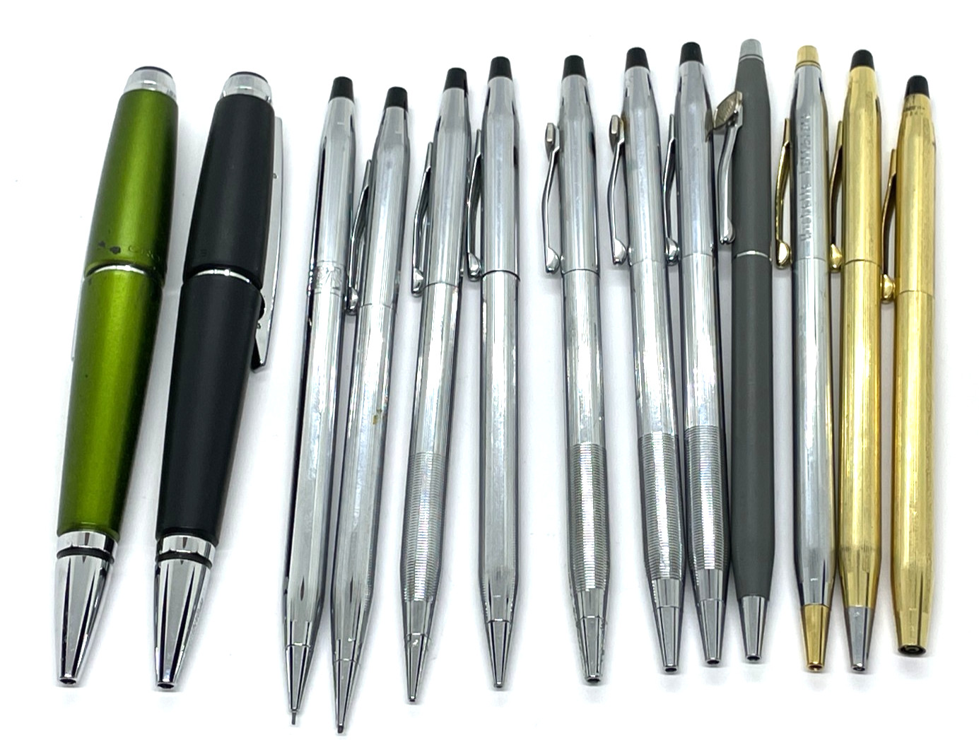 Vintage Lot of 13 CROSS Pens & Pencils Chrome and 2 Gold Filled