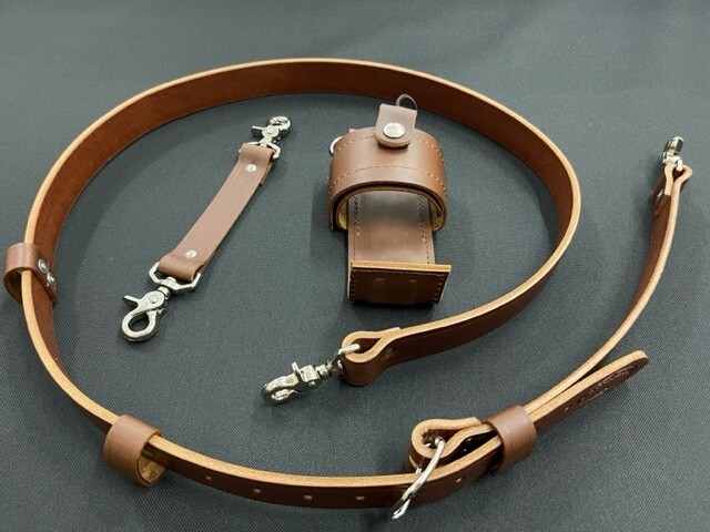 1.5" Wide Firefighter Leather Radio Strap Combo Set - Brown XL Length