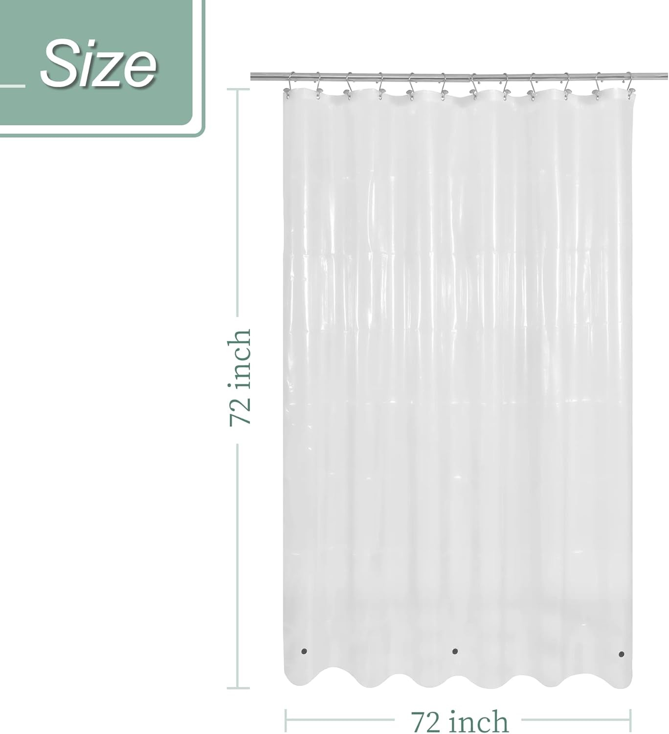 Clear Shower Curtain Liner with 3 Magnets, 72x72 Premium Flexible Sturdy Plastic