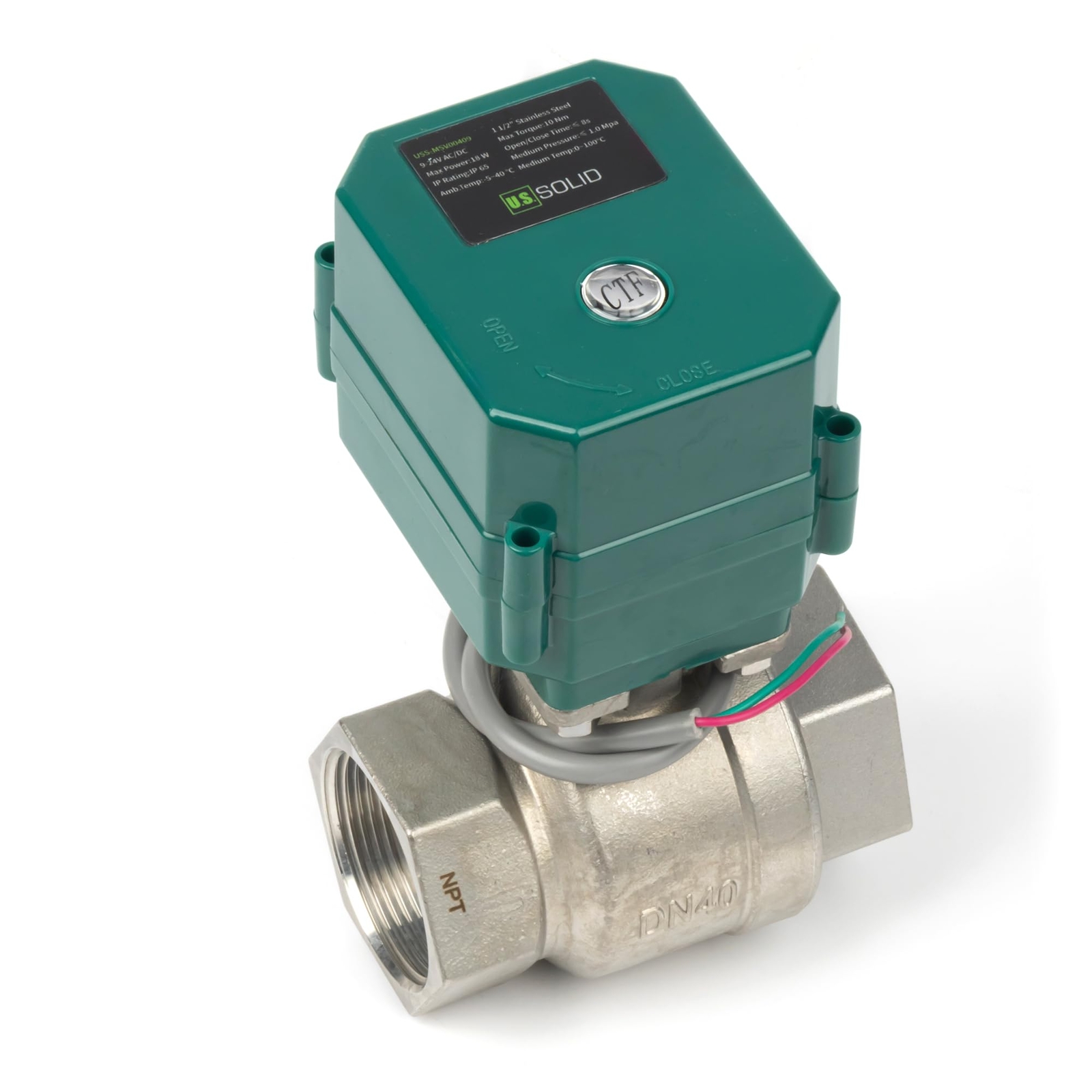 U.S. Solid Motorized Ball Valve 1-1/2 inch Stainless Steel 9-24V AC/DC