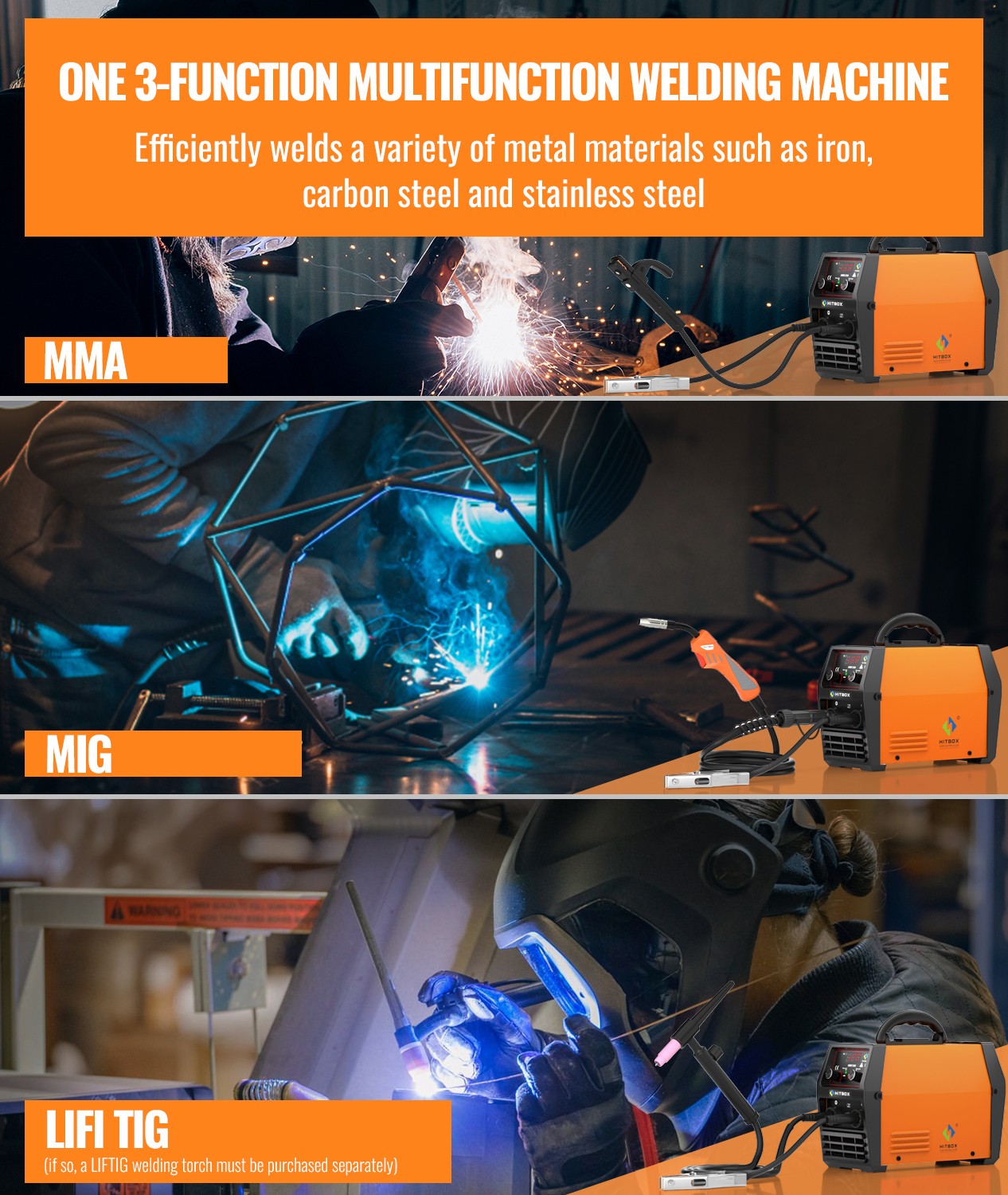 HITBOX 110V/220V 200A 3in1 MMA Welder Gasless MIG Welder LIFT-TIG Welder Machine