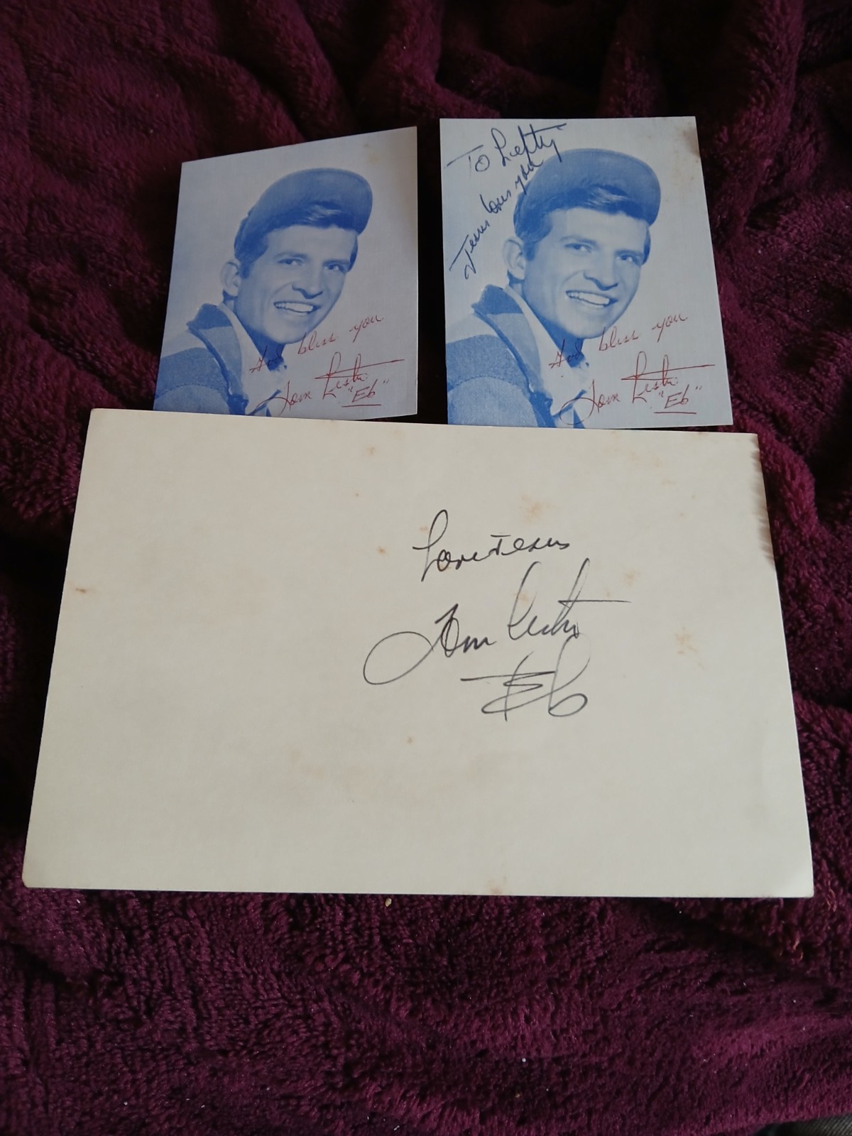 1970's TOM "EB" LESH SIGNED PHOTOS & LARGE INDEX CARD - Green Acres TV Show