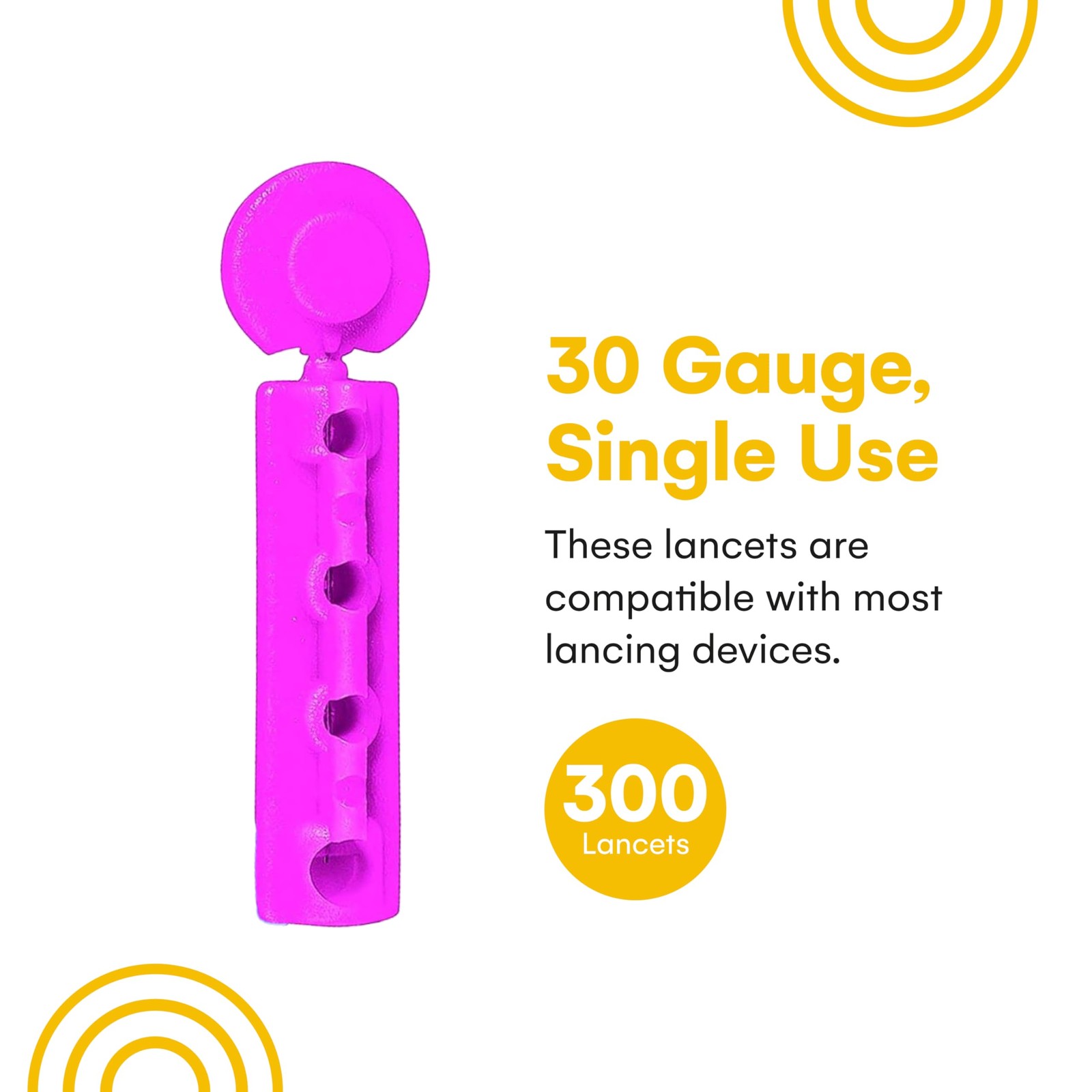Lancets for Diabetes Testing - 30 Gauge 300 Count (Pack of 1), Multicolored