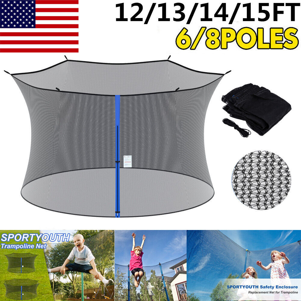 12 13 14 15ft Trampoline Safety Net Round Replacement Fit 4 6 8 Poles Enclosure